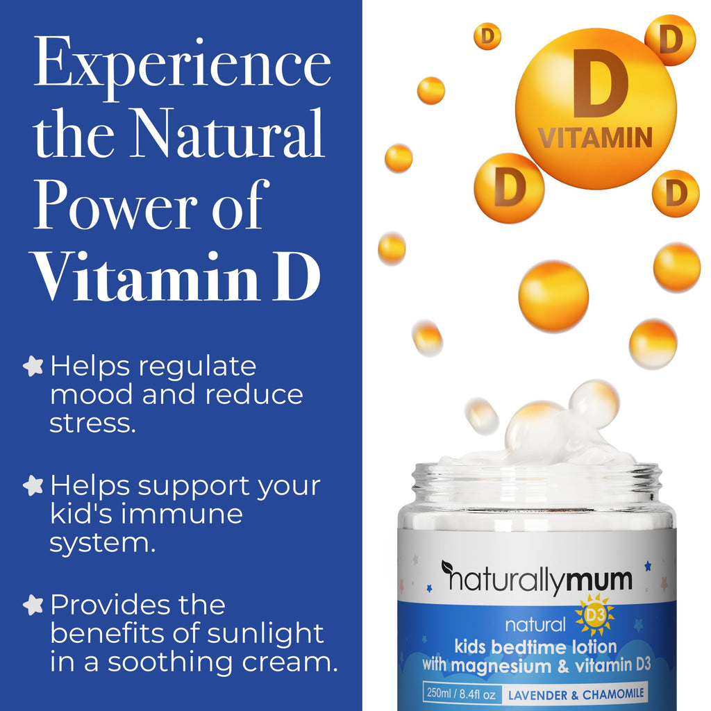 NaturallyMum Kids Magnesium Bedtime Lotion with Vitamin D - Sleep Support (Lavender & Chamomile) 4.2 oz