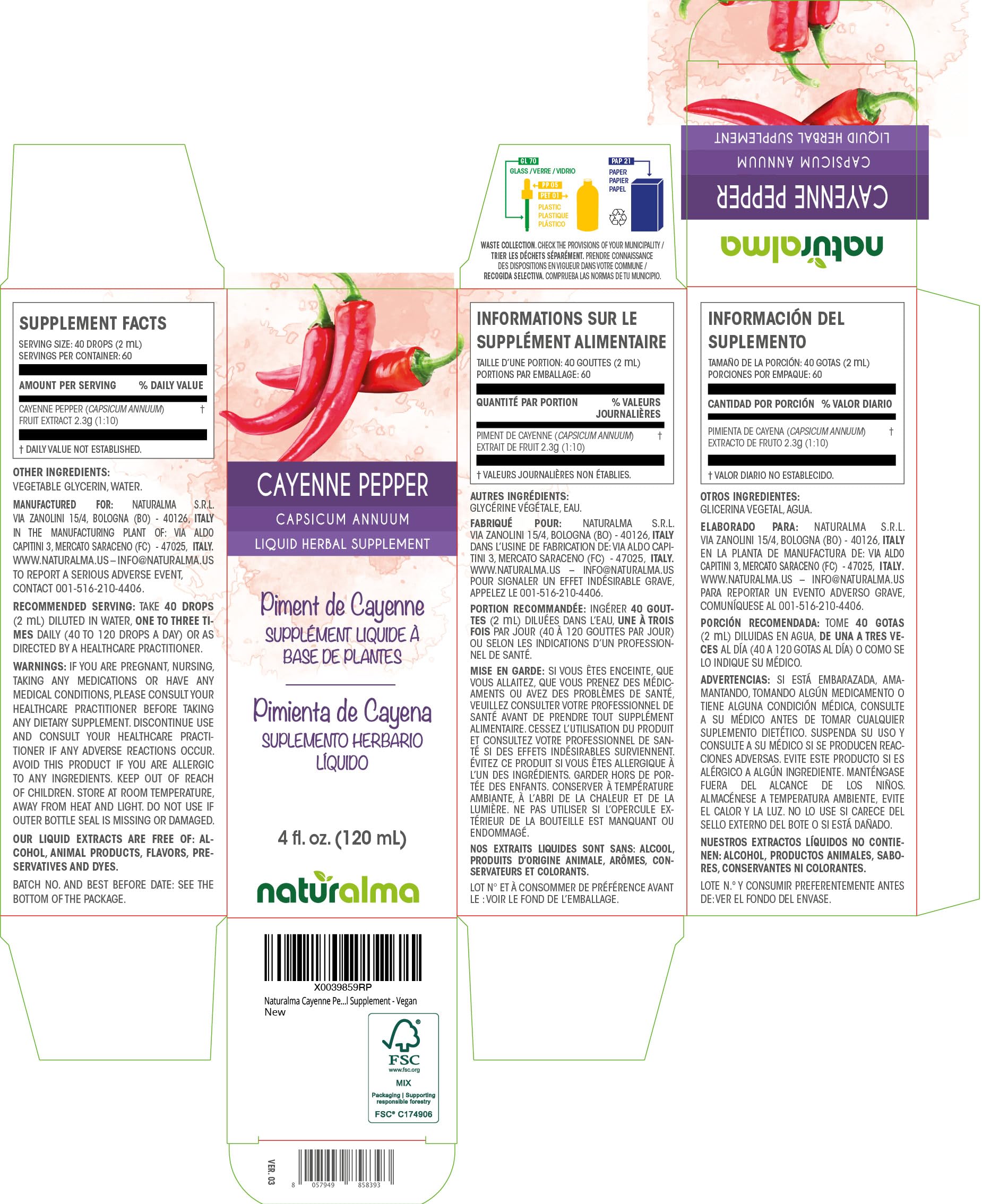 Naturalma Cayenne Pepper Tincture (Alcohol-Free) - 4 oz Drops | Vegan Herbal Supplement