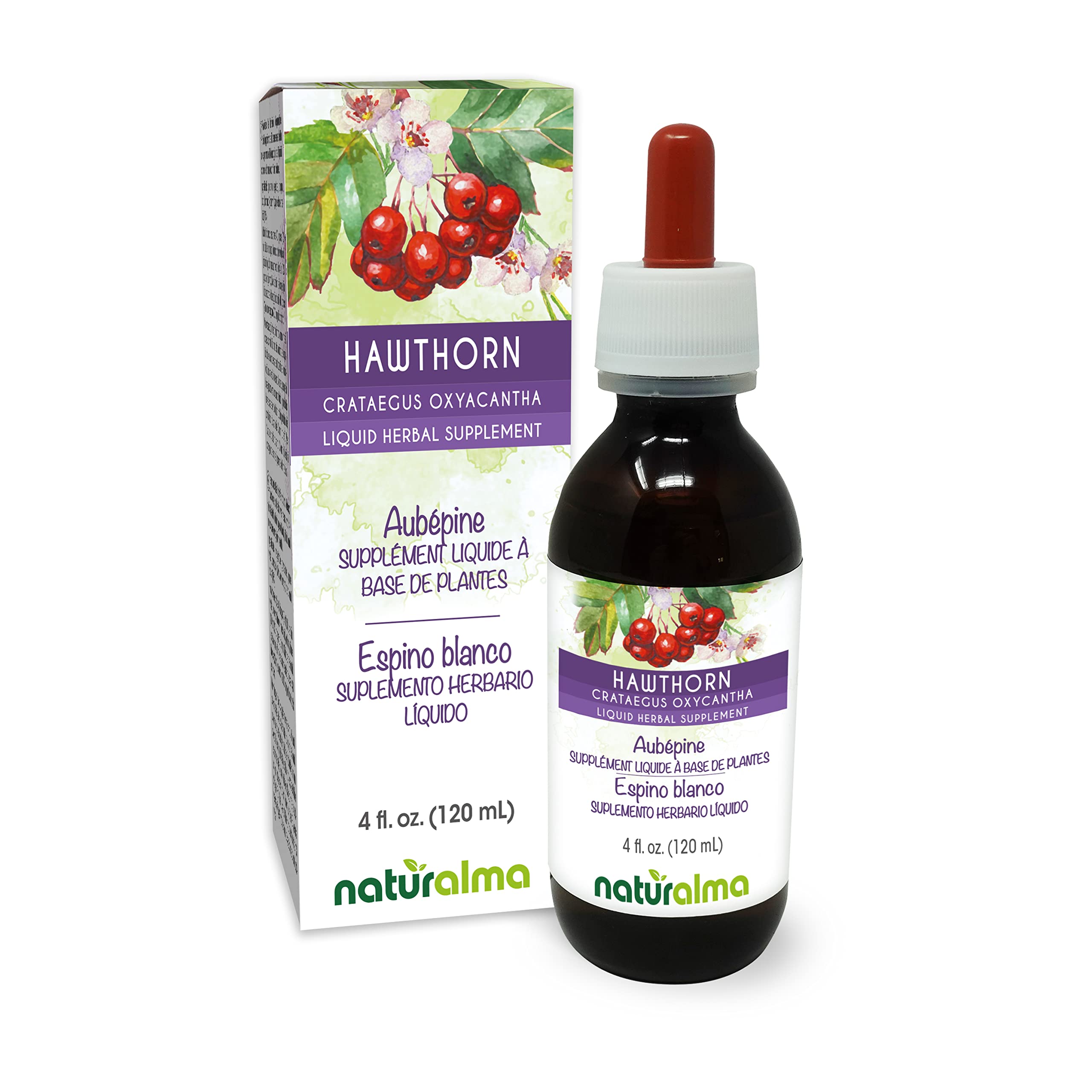 Naturalma Hawthorn Tincture – Leaf & Flower, Alcohol-Free, 4 oz – Vegan