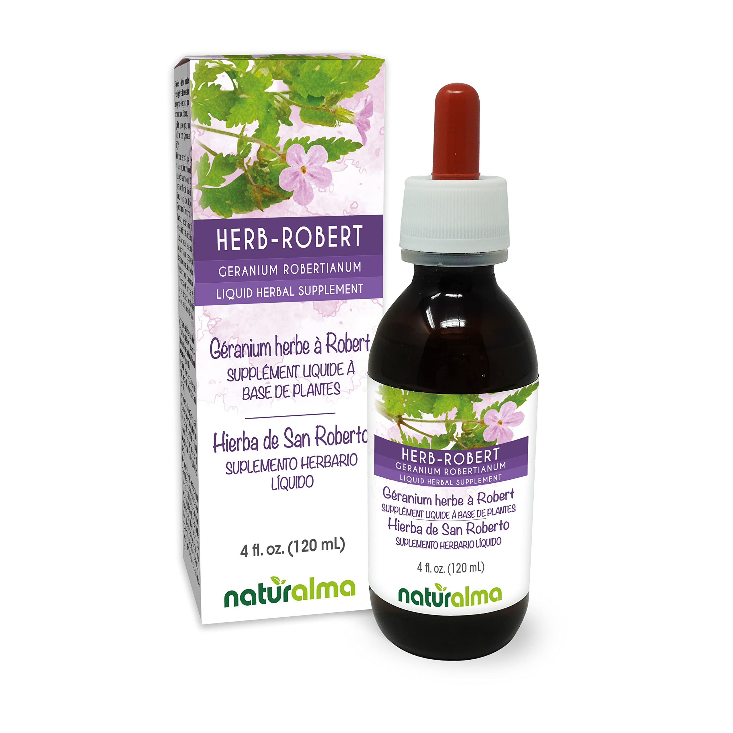 Naturalma Herb Robert Tincture 4 fl oz – Alcohol-Free, Vegan Drops