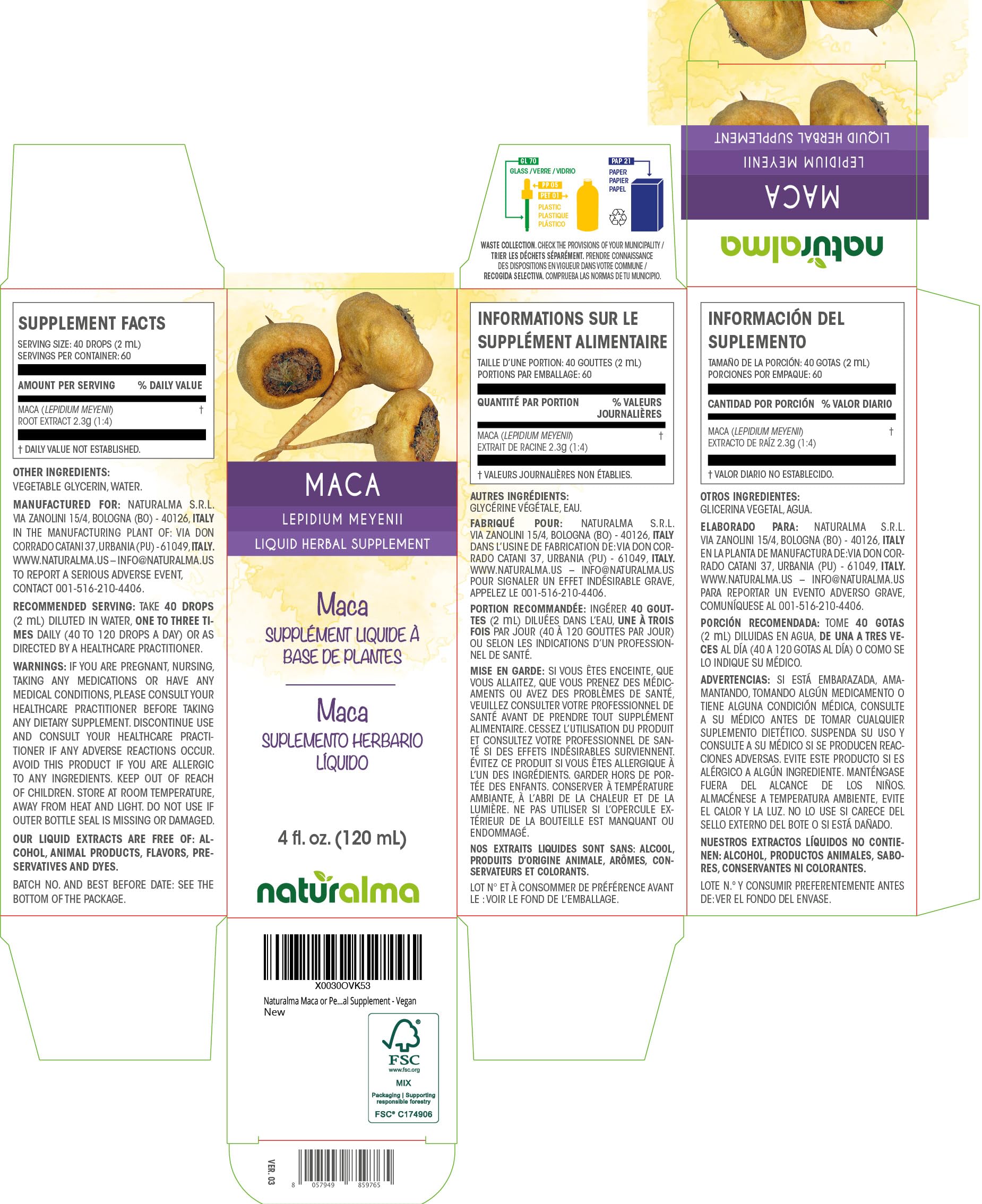Naturalma Maca Tincture 4 oz – Alcohol-Free, Vegan Drops (Peruvian Ginseng)