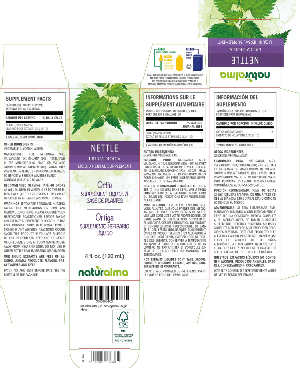 Naturalma Nettle Leaf and Root Alcohol-Free Tincture - 4 fl oz Drops | Vegan