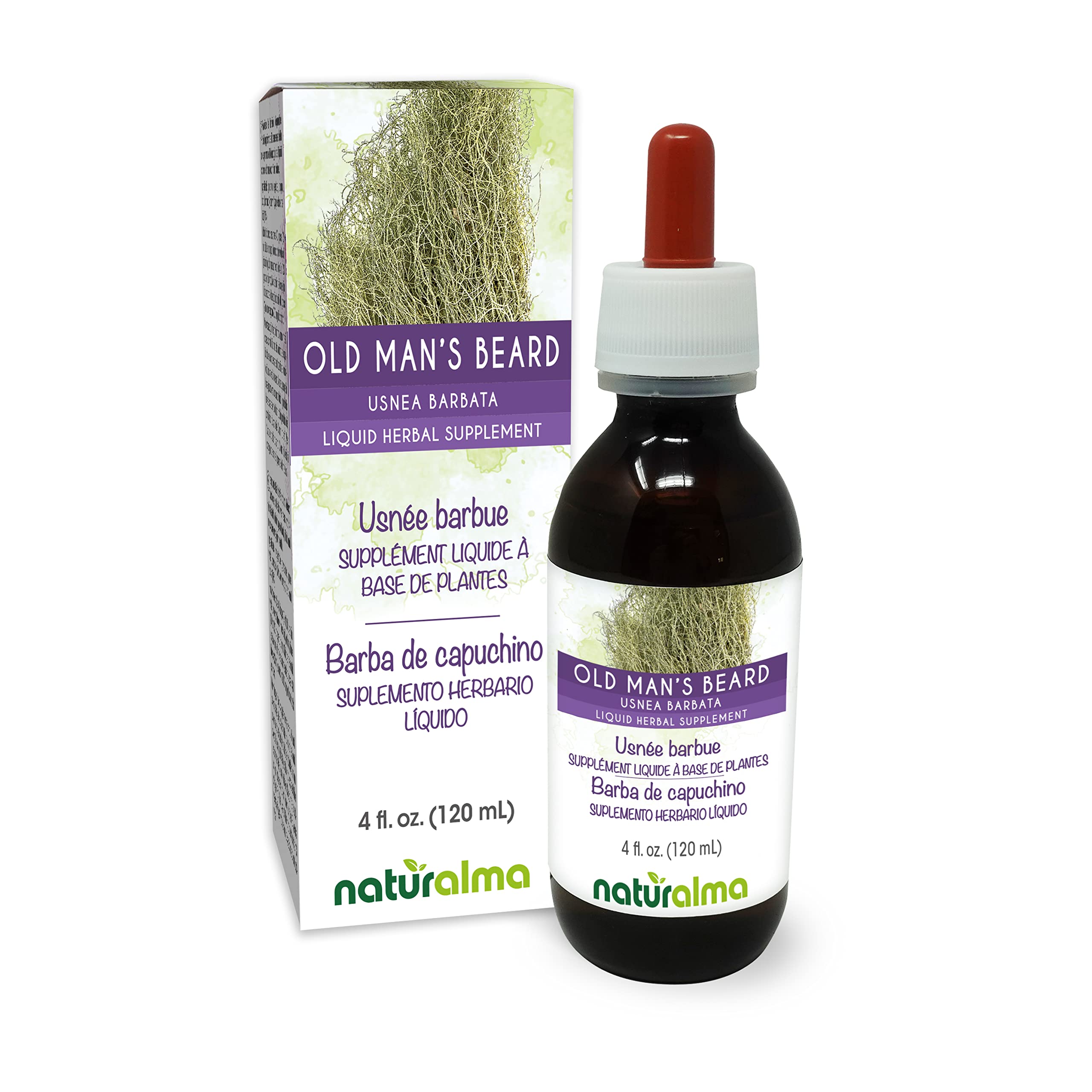 Naturalma Old Man's Beard Tincture (Usnea barbata) – Alcohol-Free, 4 fl oz, Vegan
