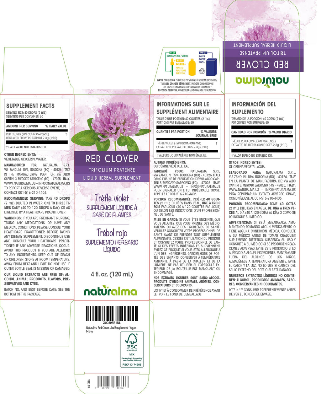 Naturalma Red Clover Tincture - Alcohol-Free, 4 fl oz Drops, Vegan