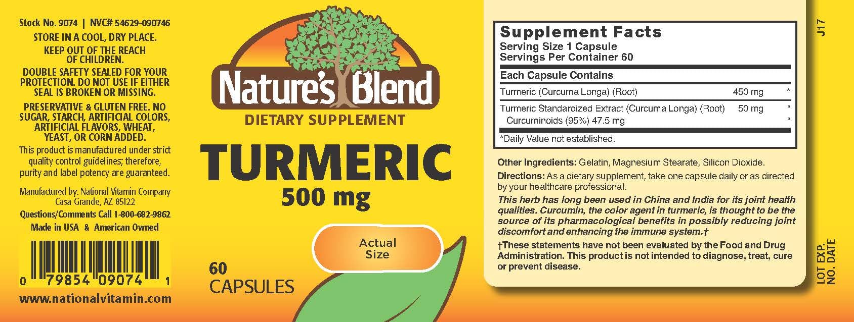 Nature's Blend Turmeric 500 mg 60 Capsules - Turmeric Supplement