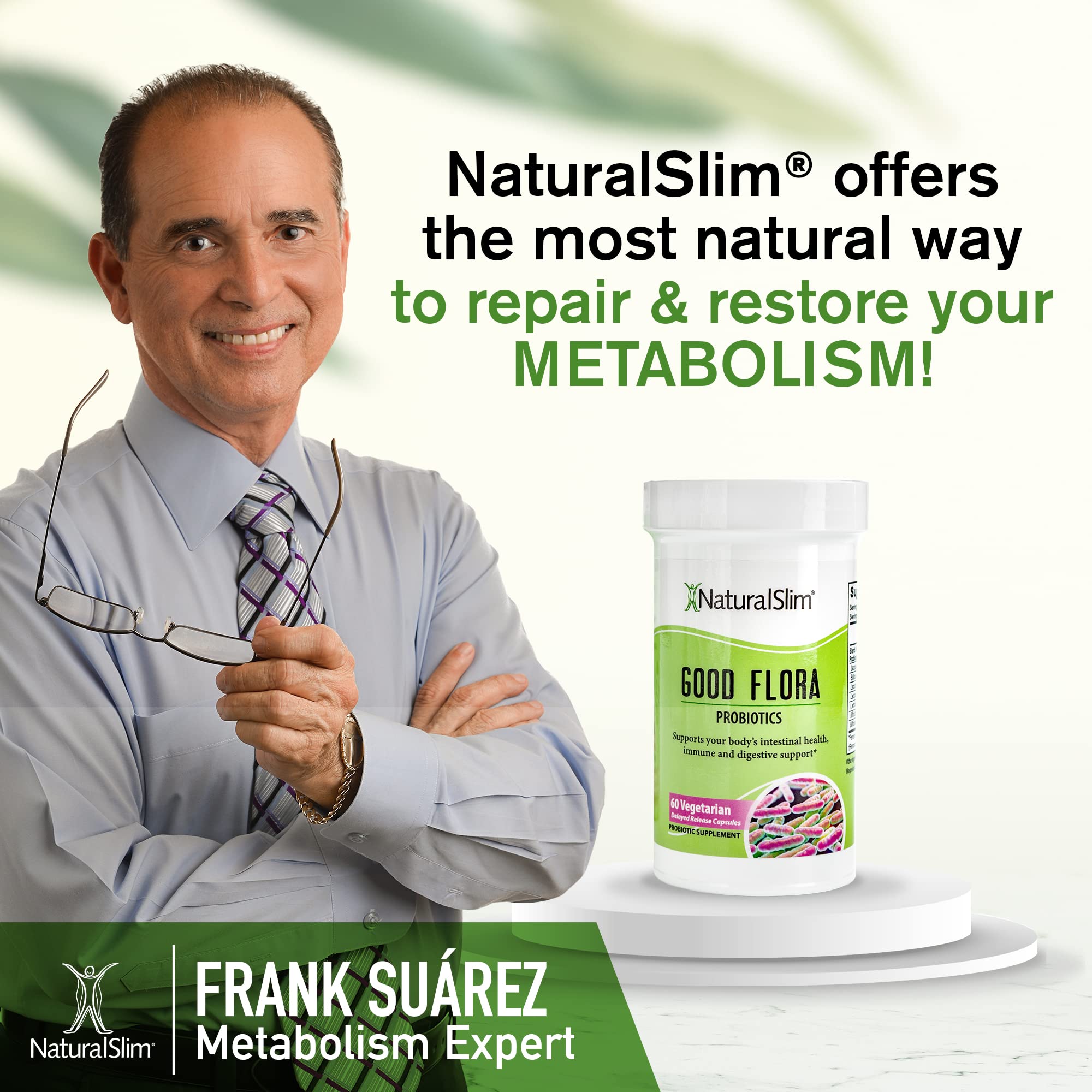 NaturalSlim Good Flora Probiotic – Gentle 7-Strain Formula, 60 Vegetarian Capsules (2-Pack)
