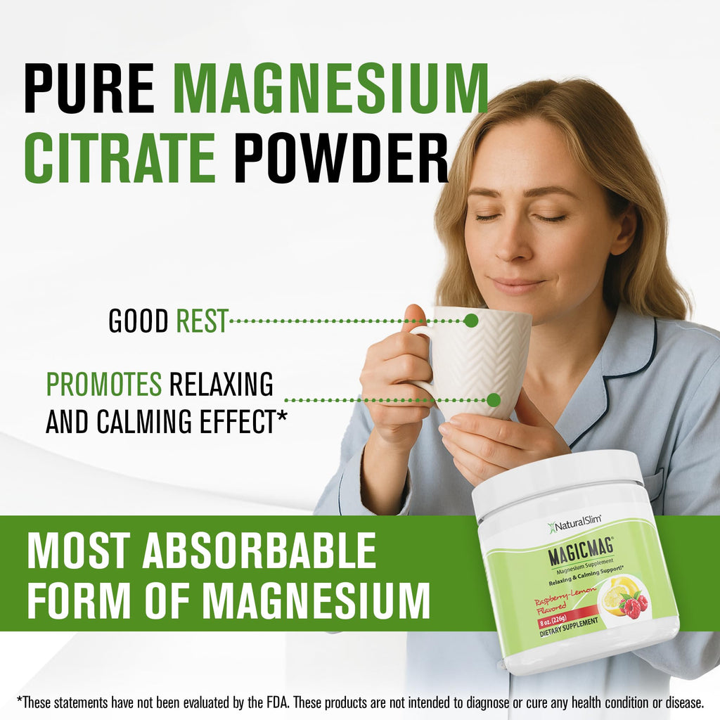 NaturalSlim MagicMag Pure Magnesium Citrate Powder – Raspberry Lemon Drink Mix, 8 oz (2 Pack)