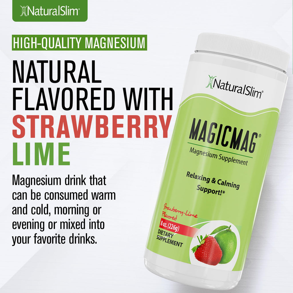 NaturalSlim MagicMag Pure Magnesium Citrate Powder – Strawberry Lime Drink Mix (8oz, 2 Pack)