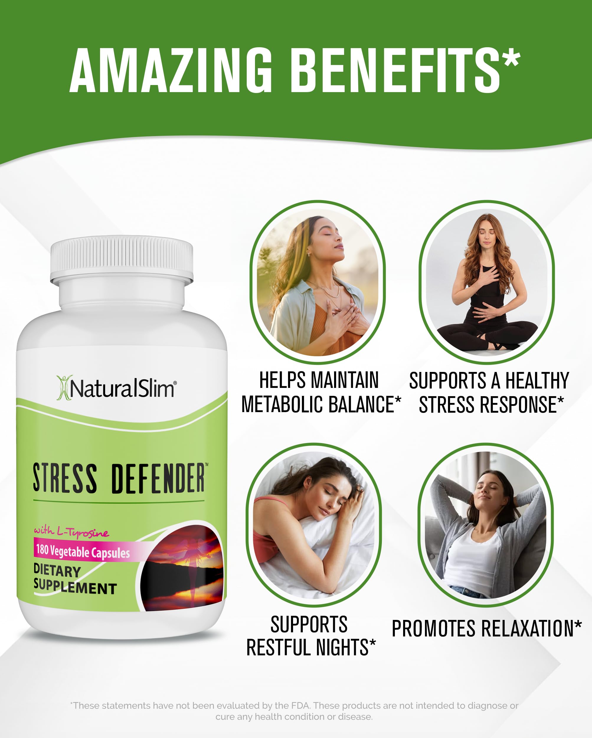 NaturalSlim Stress Defender: Cortisol Support, Cravings Control, Sleep & Metabolism | 180 Veg Capsules (3 Pack)
