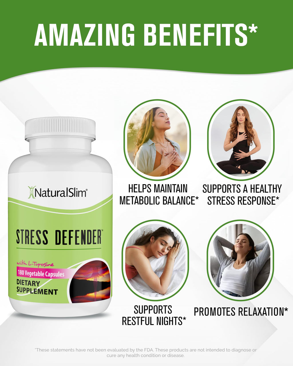 NaturalSlim Stress Defender – Cortisol Support, Craving Control & Sleep & Metabolism (180 Veg Capsules)