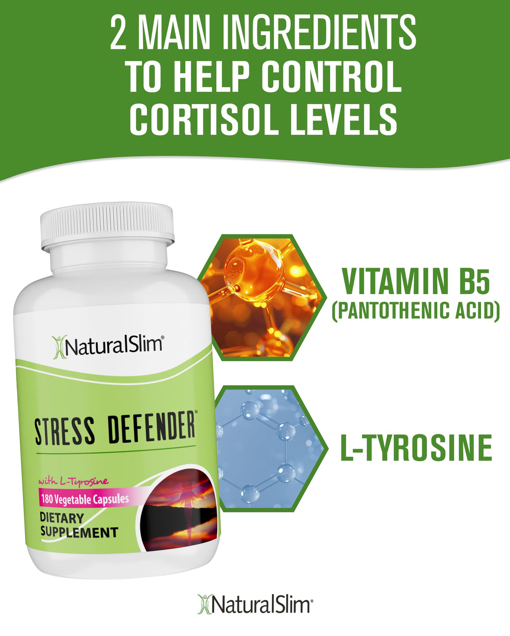 NaturalSlim Stress Defender: Cortisol Support, Cravings Control, Sleep & Metabolism | 180 Veg Capsules (3 Pack)