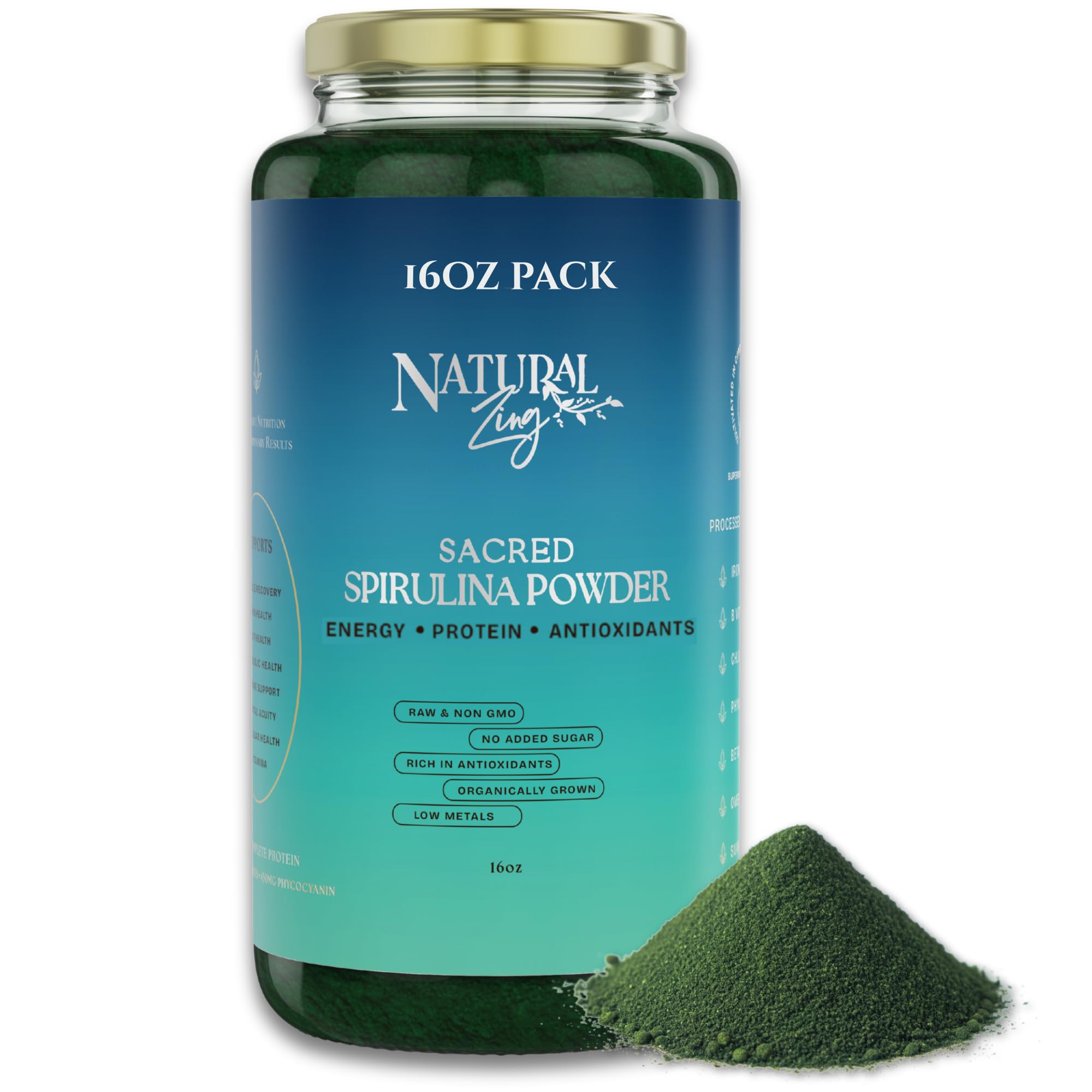 NaturalZing 100% Organic Spirulina Powder – Non-GMO, Vegan Superfood