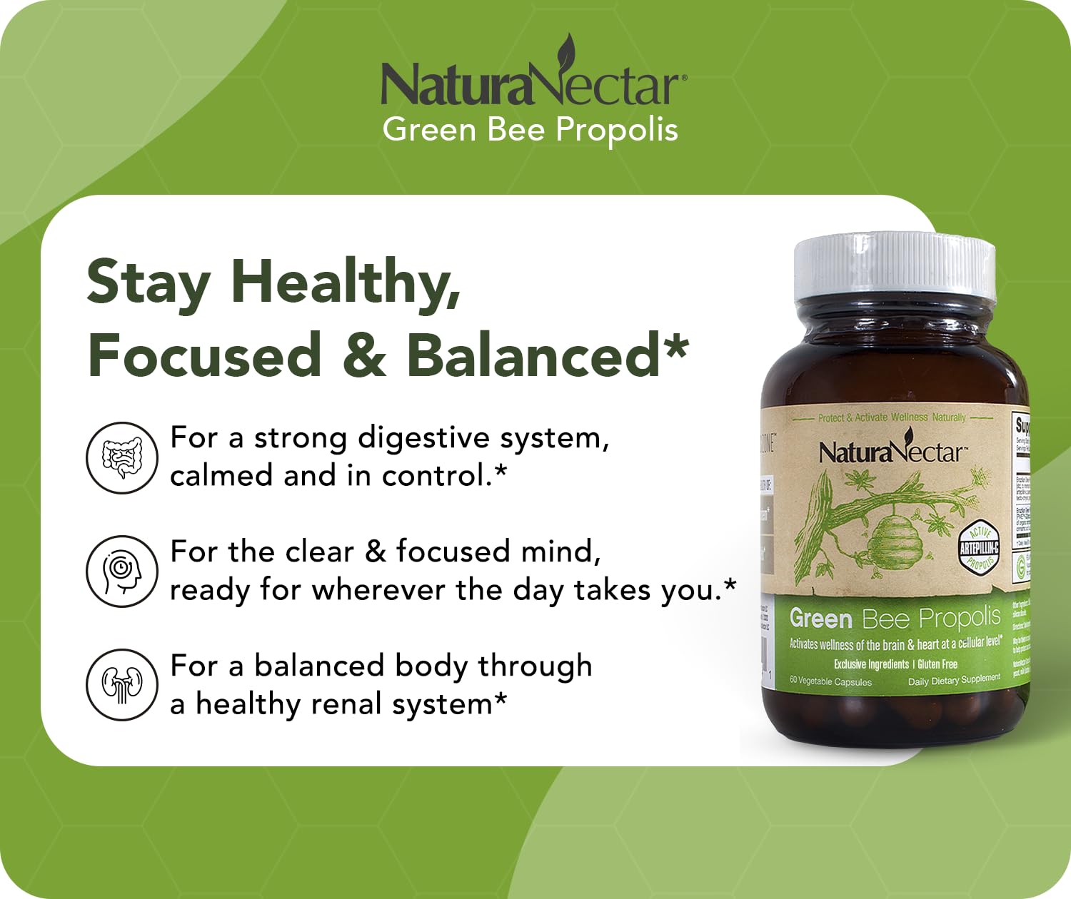 NaturaNectar Green Bee Propolis Capsules – NSF Certified, Gluten-Free
