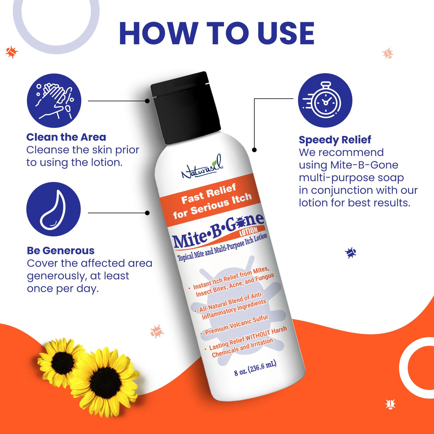 Naturasil Mosquito Bite Itch Relief by Mite-B-Gone – Natural Sulfur Lotion, 8 oz
