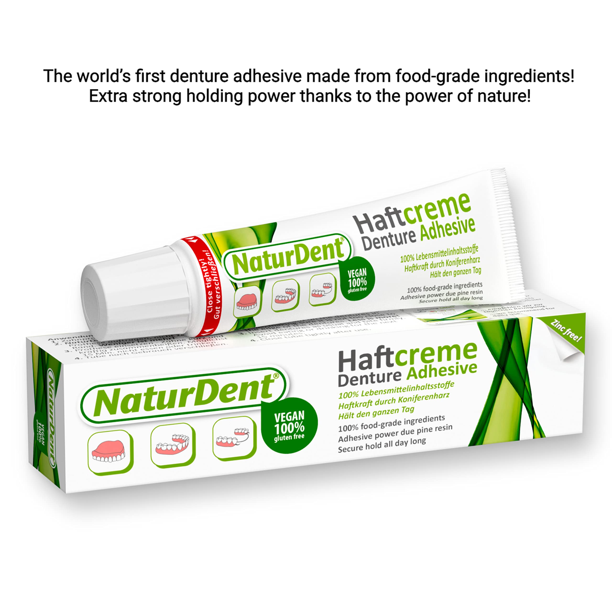 NaturDent Denture Adhesive – Natural, Zinc-Free, Paraben-Free, Strong Hold