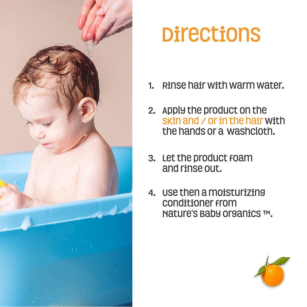 Nature's Baby 3-in-1 Shampoo/Body/Face Wash - Tear Free, No Sulfates - Vanilla Tangerine (16 oz, 2 Pack)