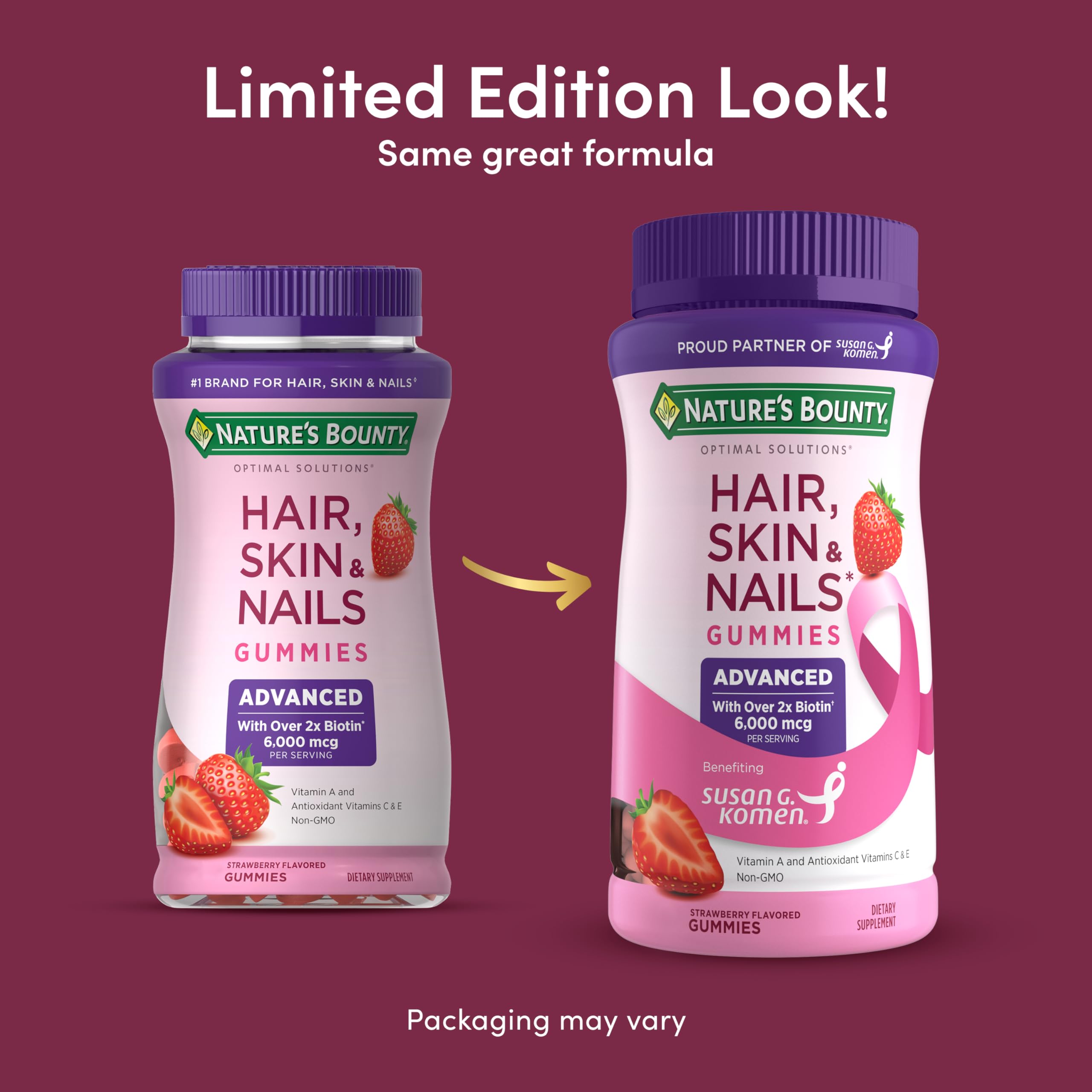 Nature's Bounty Optimal Solutions Advanced Hair, Skin & Nails Gummies – 2X Biotin, 6,000 mcg per Serving