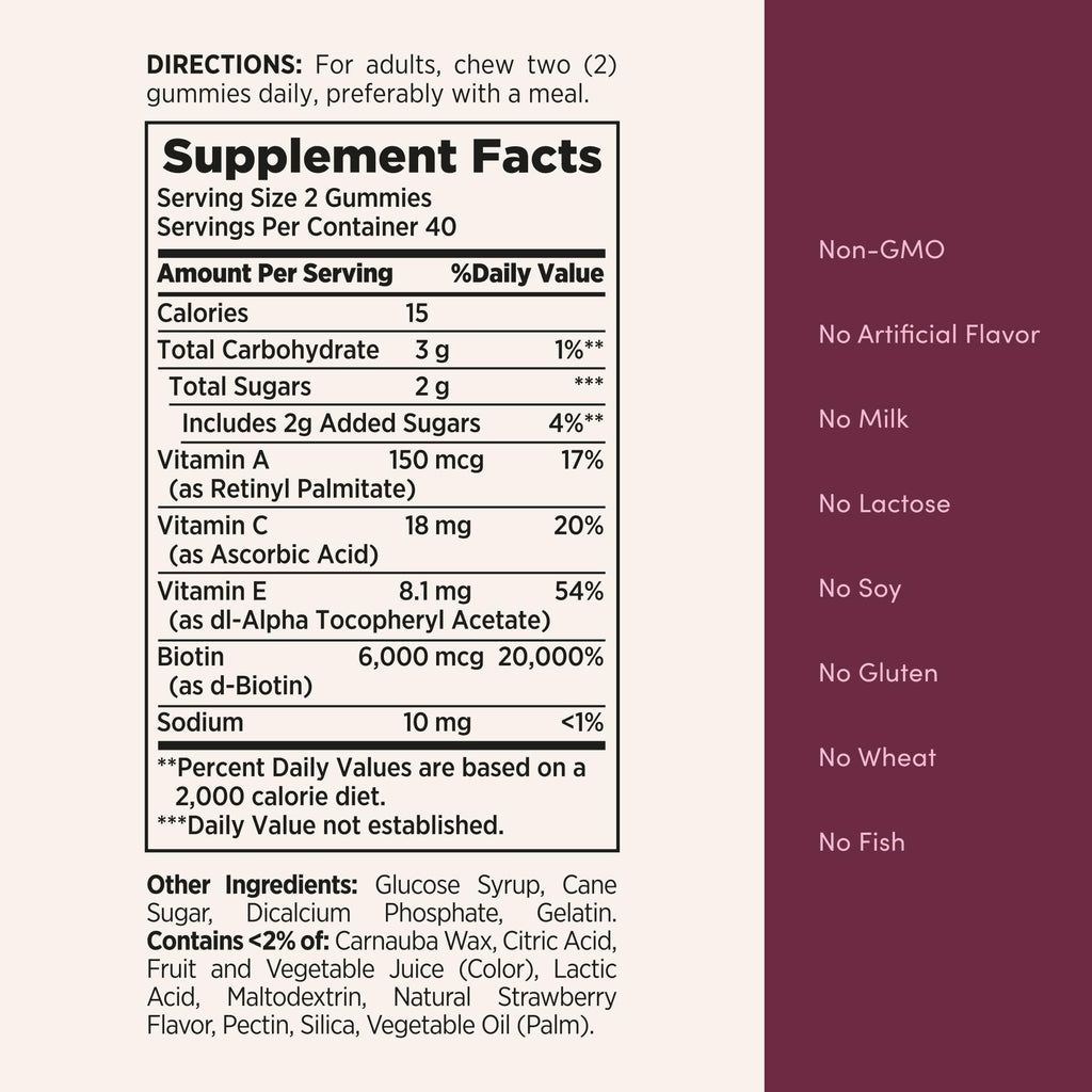 Nature's Bounty Optimal Solutions Advanced Hair, Skin & Nails Gummies – 2X Biotin, 6,000 mcg per Serving