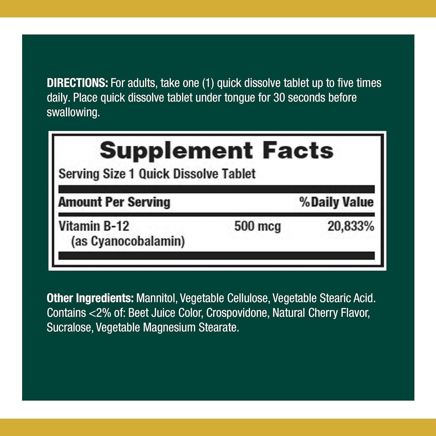 Nature's Bounty B-12 500 mcg Sublingual Microlozenges - 100 Count (Pack of 2)