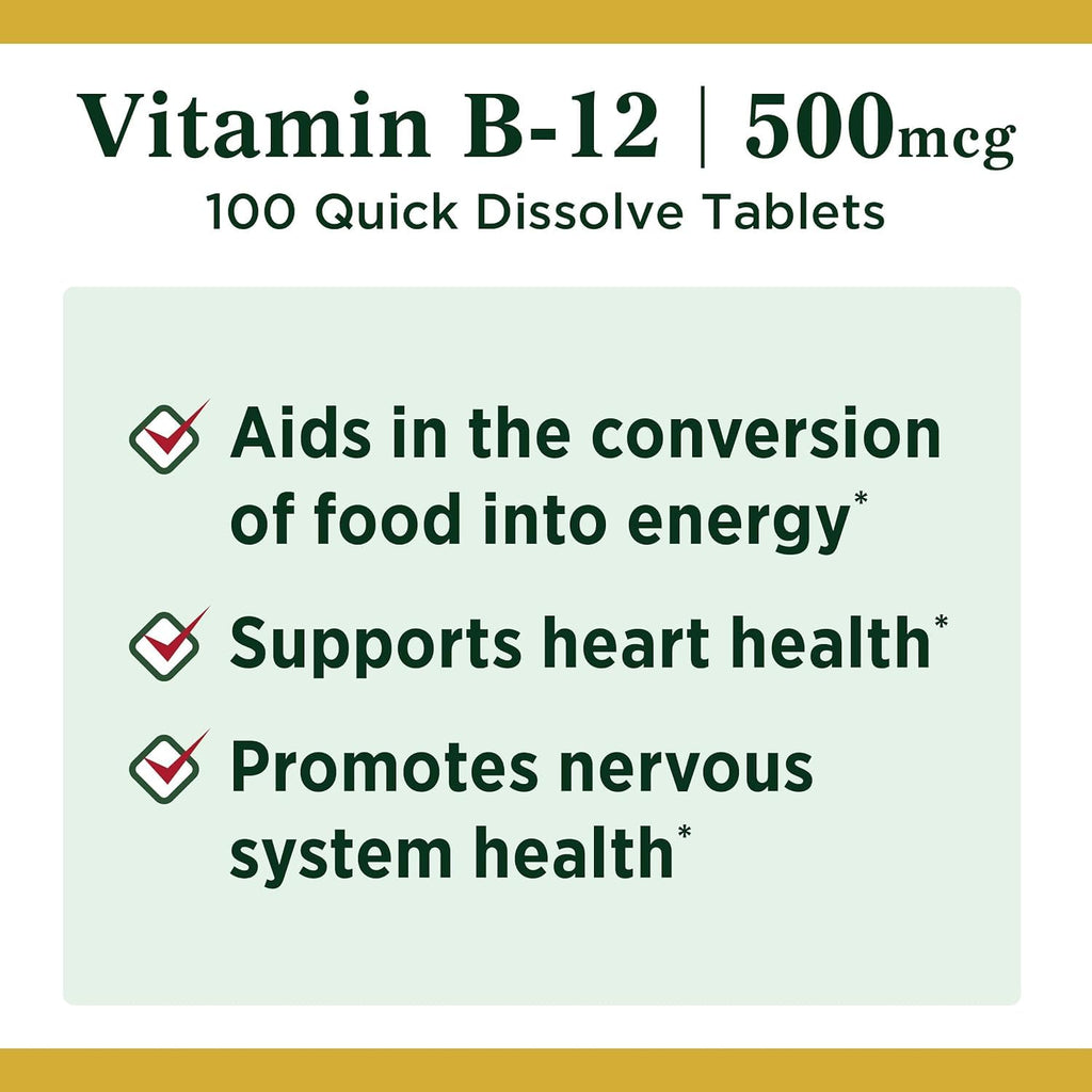 Nature's Bounty B-12 500 mcg Sublingual Microlozenges - 100 Count (Pack of 2)