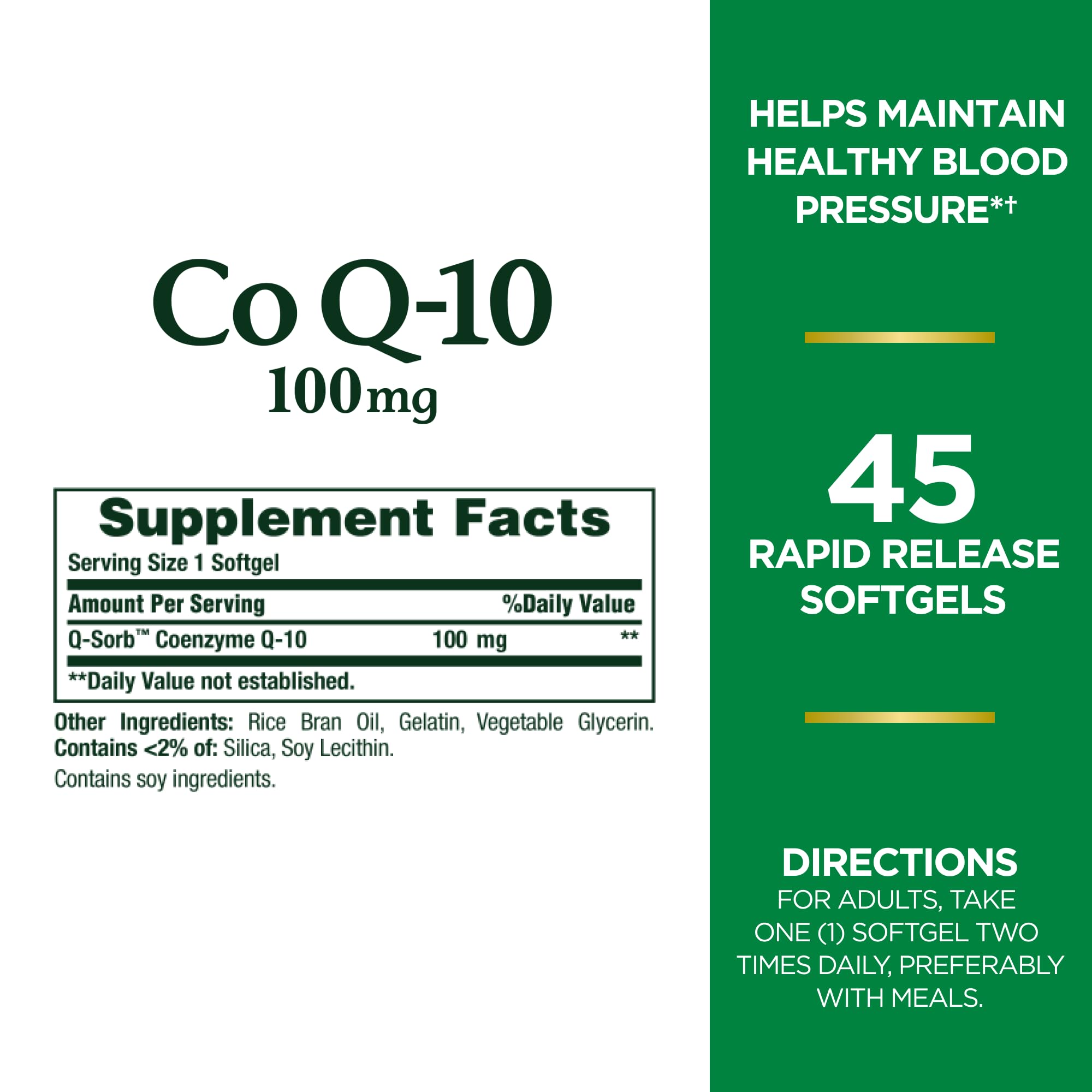Nature's Bounty CoQ10 100mg Q-Sorb | Heart Health Support, Non-GMO Coenzyme Q-10 Softgels 45 ct