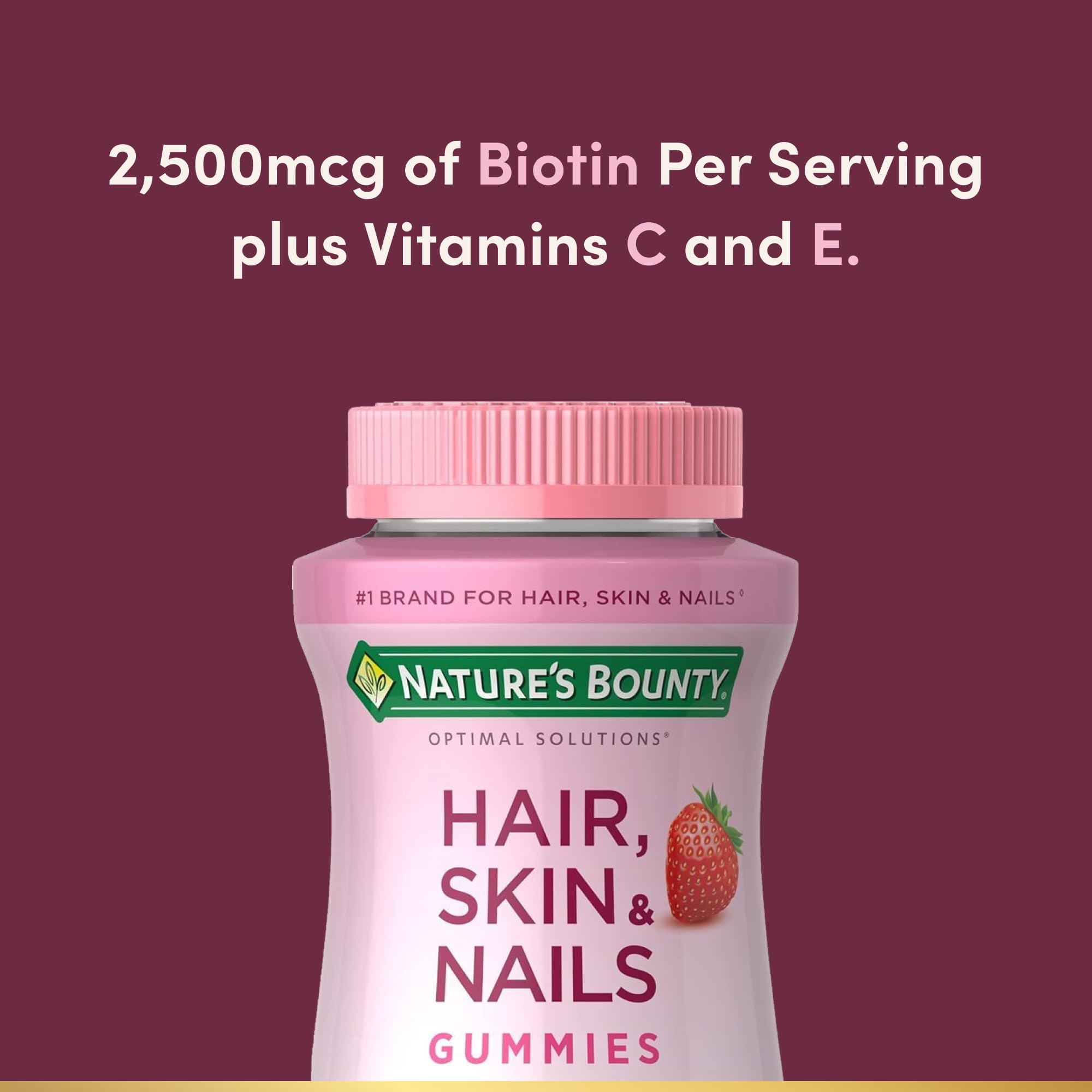 Nature’s Bounty Hair, Skin & Nails Gummies with Biotin – 2500 mcg, Strawberry, 80 Count