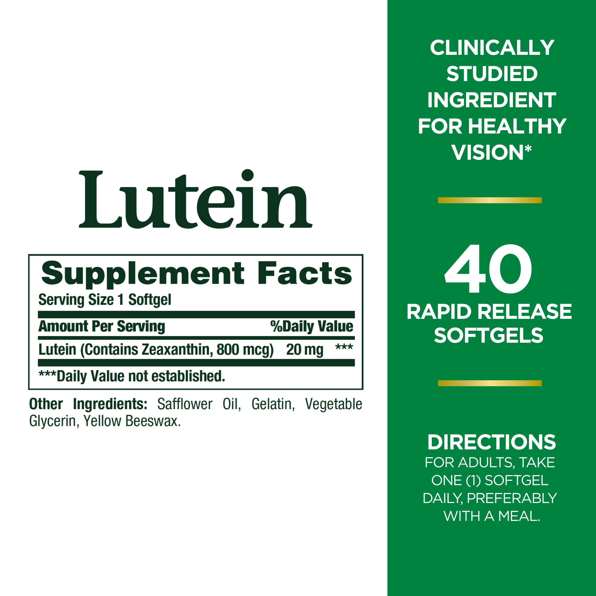 Nature's Bounty Lutein Pills – Eye Health Support, 20 mg, 40 Softgels