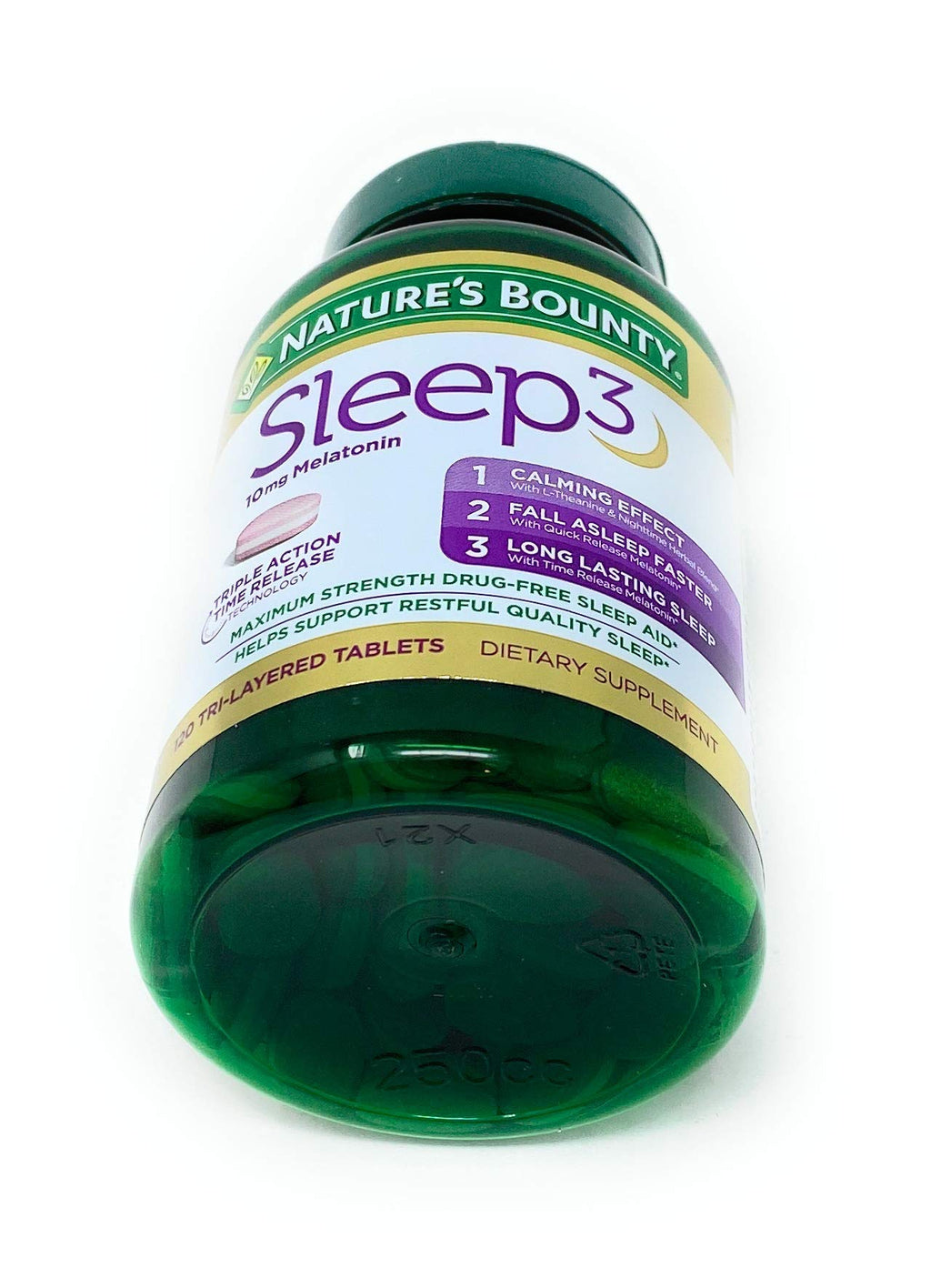Nature's Bounty Sleep3 10mg Melatonin - 120 Tablets | Time-Release, Drug-Free