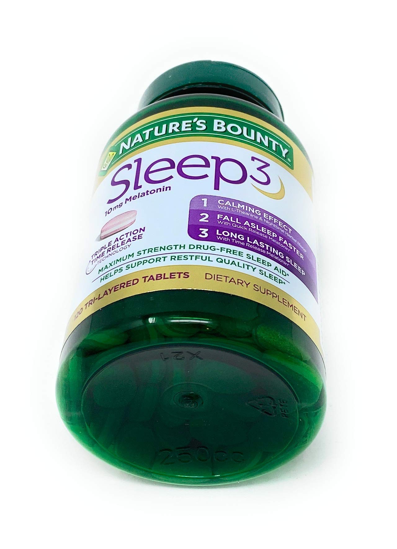 Nature's Bounty Sleep3 10mg Melatonin - 120 Tablets | Time-Release, Drug-Free