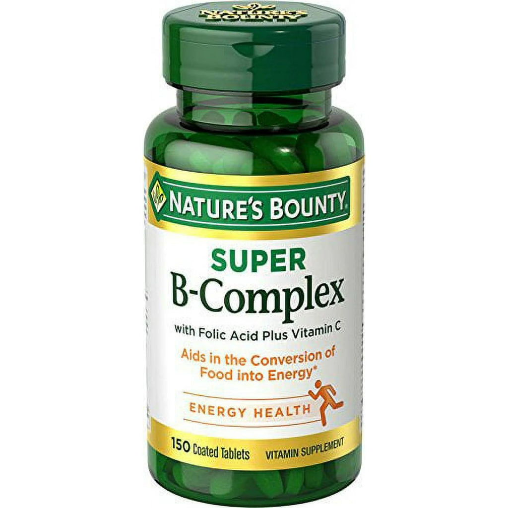 Nature's Bounty Super B-Complex with Folic Acid Plus Vitamin C – 300 Tablets (2 x 150 Count Bottles)