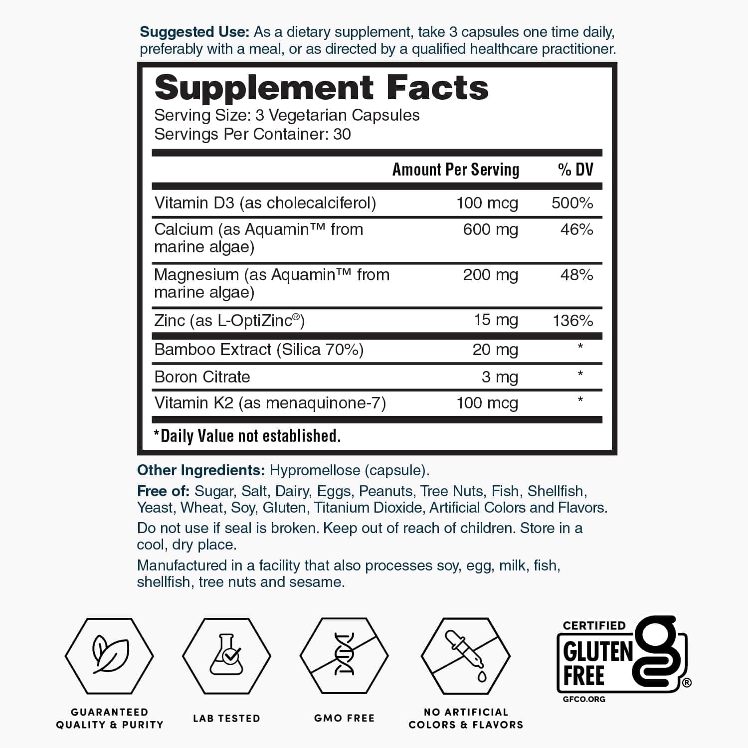 Nature's Lab Gold Vital Bones with Aquamin Plant-Based Calcium – 2-Pack, 180 Veg Capsules