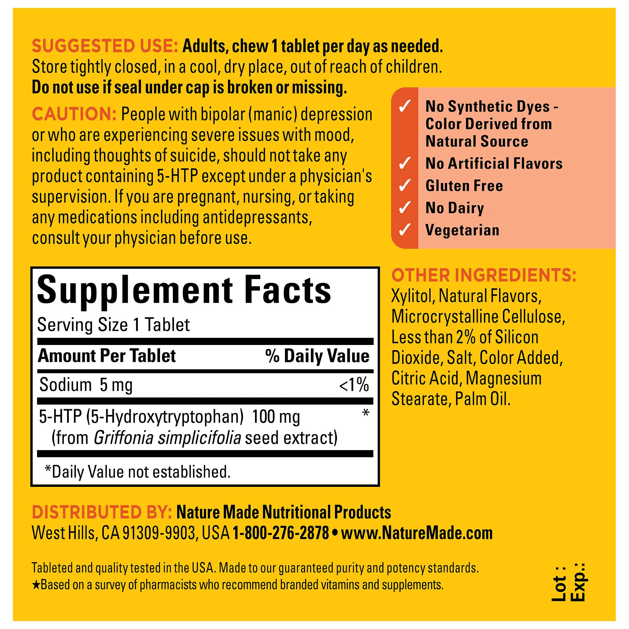 Nature Made 5HTP 100mg Chewable — Mood Support, 30-Day Supply