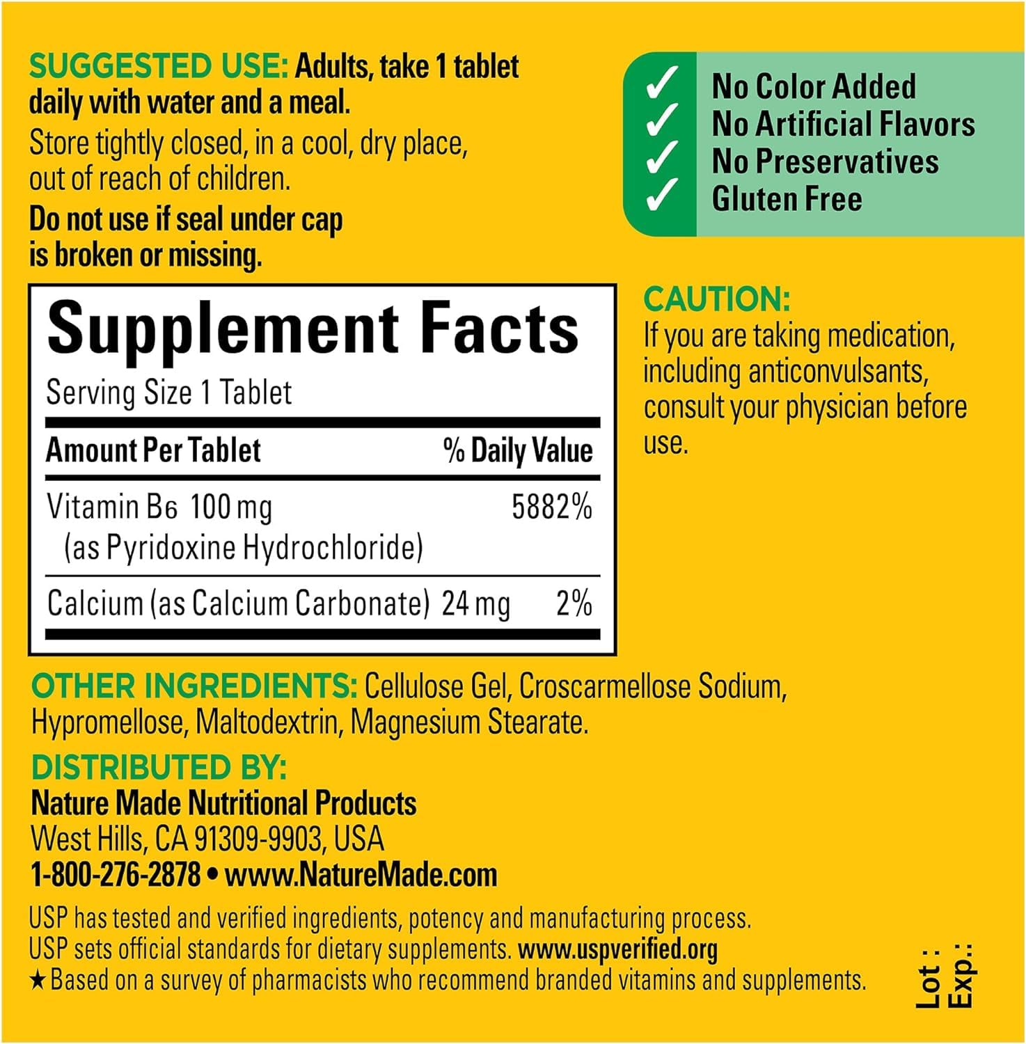 Nature Made Vitamin B-6 100 mg Tablets – 4-Pack (400 Tablets)