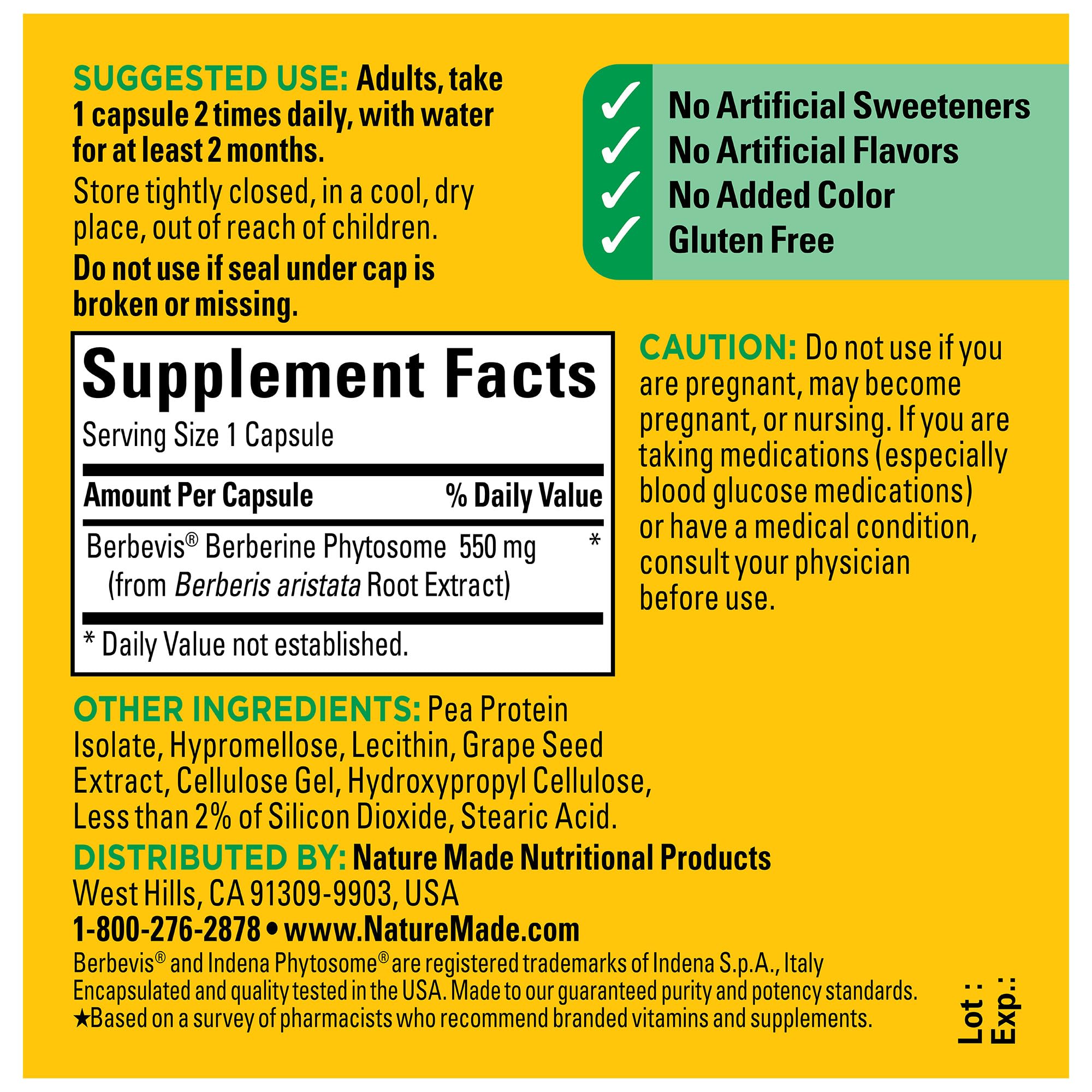 Nature Made Better Absorption Berberine Phytosome Capsules – 1100 mg Daily, 60 Capsules