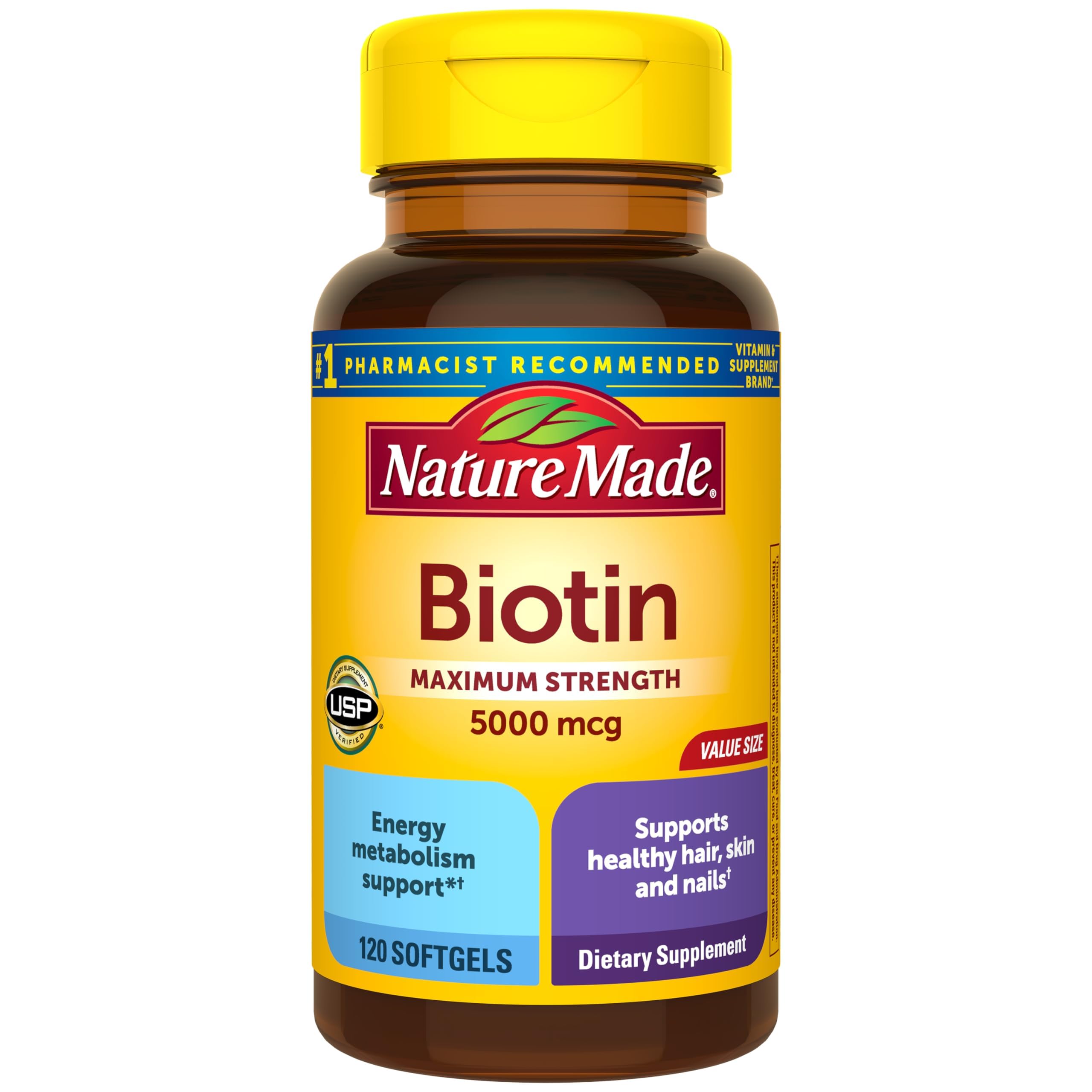 Nature Made Maximum Strength Biotin 5000 mcg Softgels, 120 Count Value Size