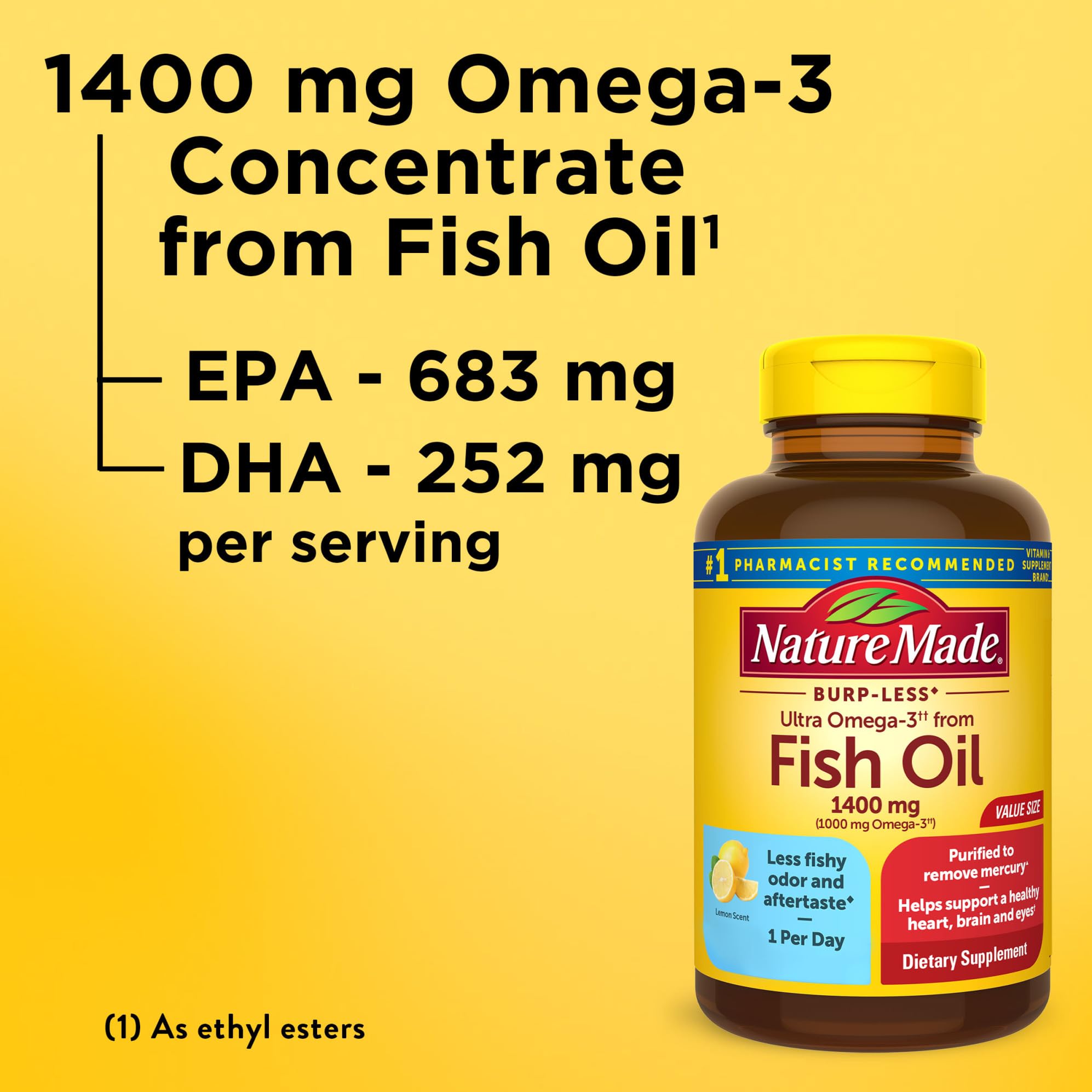 Nature Made Burp Less Ultra Omega-3 1400 mg Softgels – 90-Count, EPA & DHA