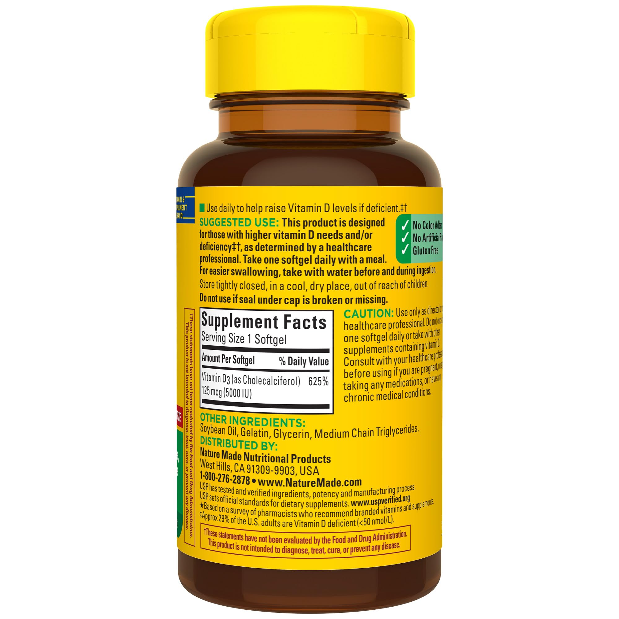 Nature Made Vitamin D3 5000 IU Softgels – Extra Strength (180 Count)