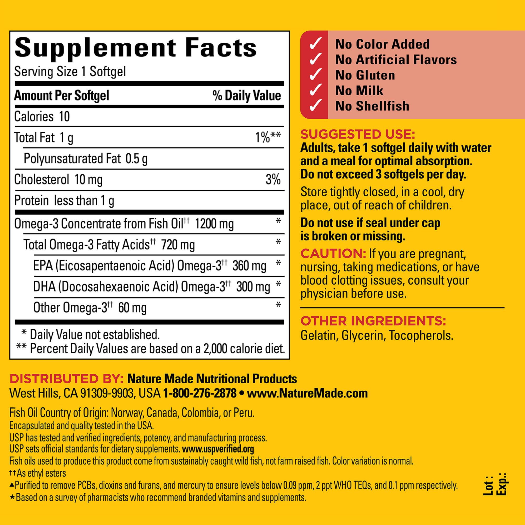 Nature Made Omega-3 Fish Oil 1200 mg Softgels – EPA/DHA for Heart, Brain & Eyes
