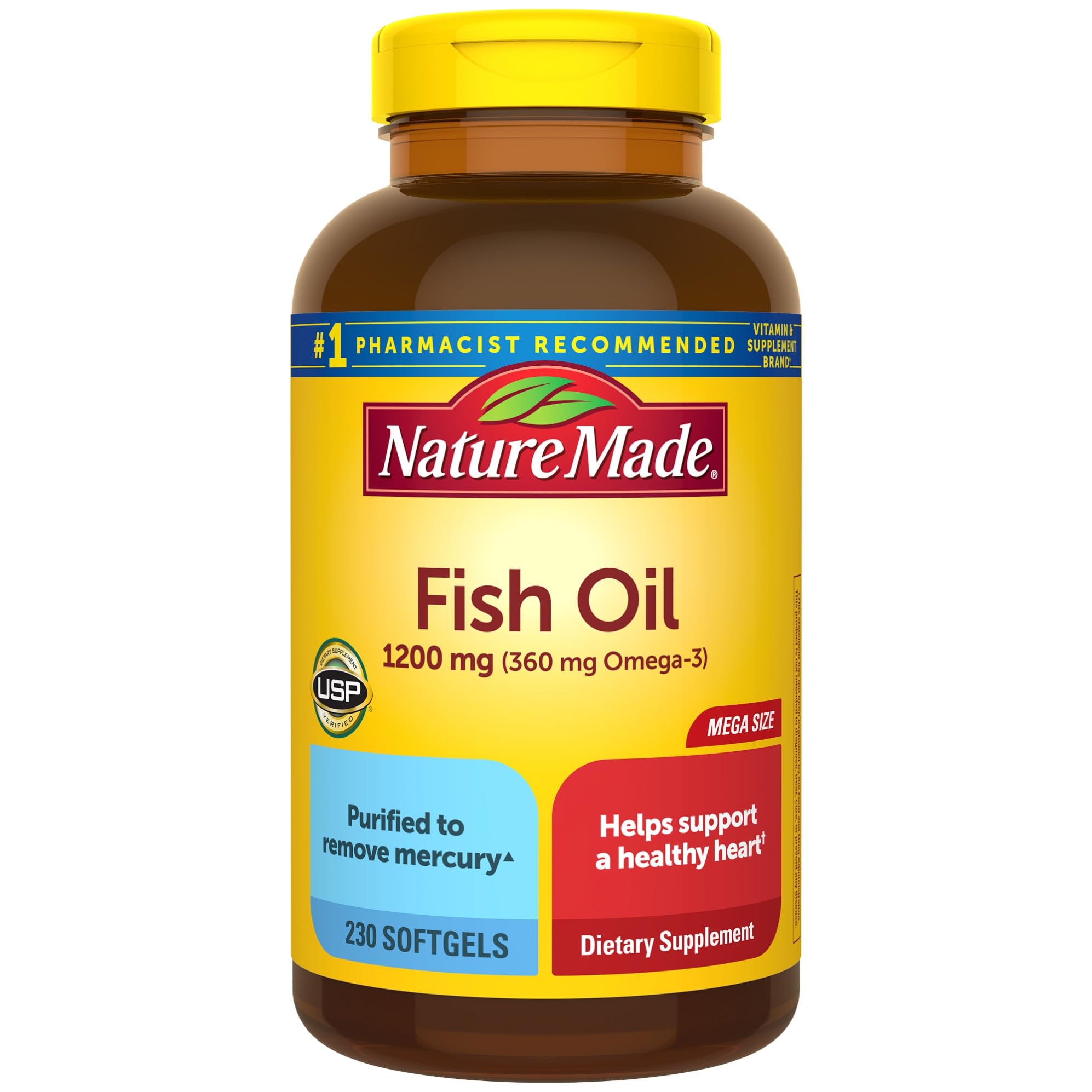 Nature Made Fish Oil 1200 mg Softgels | Omega-3 EPA/DHA 230-count for Heart Health