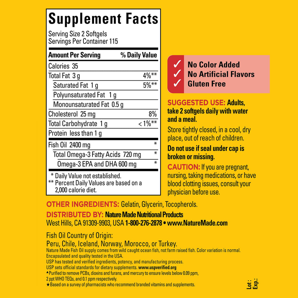 Nature Made Fish Oil 1200 mg Softgels | Omega-3 EPA/DHA 230-count for Heart Health
