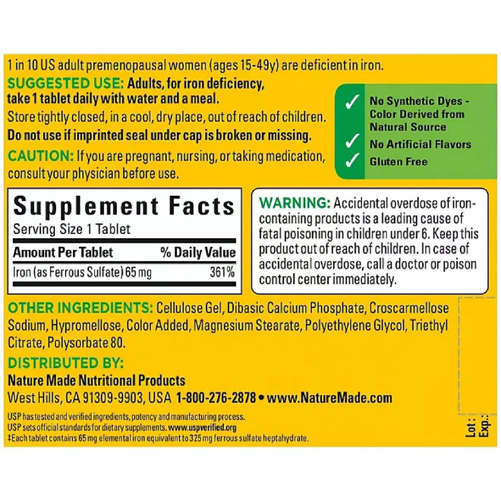 Nature Made Iron 65 mg (Ferrous Sulfate) Tablets — 365 ct | Red Blood Cell Support