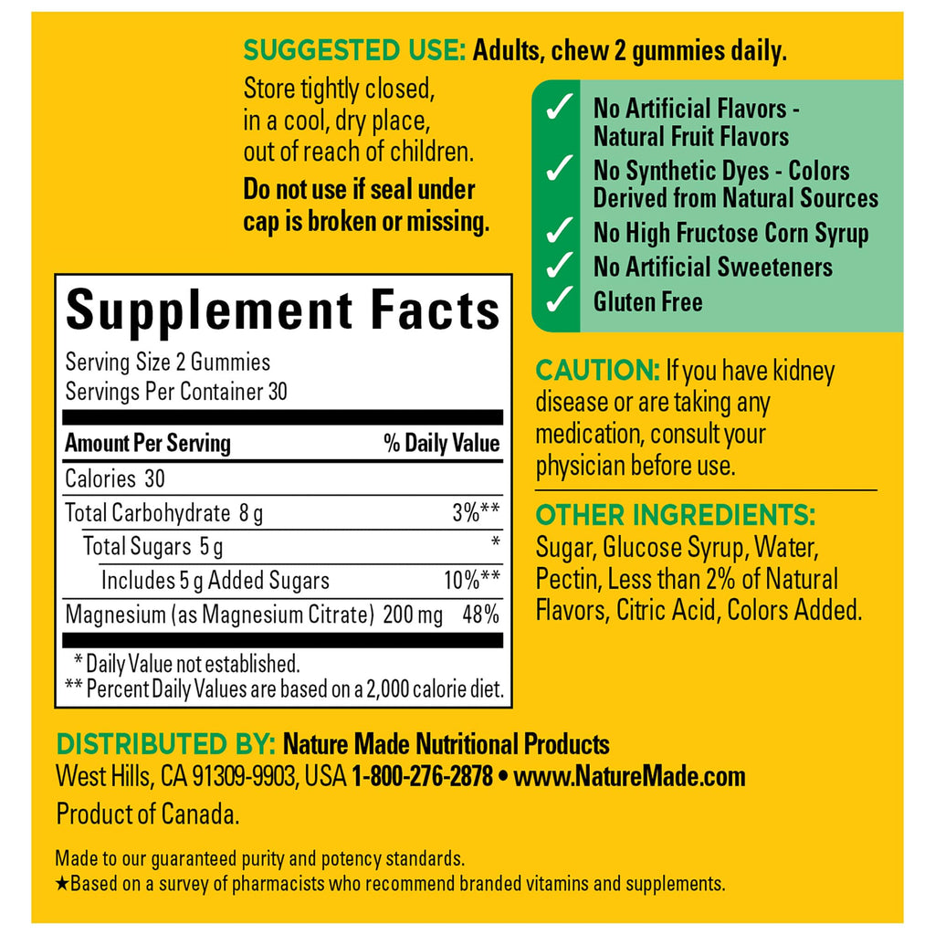 Nature Made High Absorption Magnesium Citrate 200 mg Gummies – 60 Count