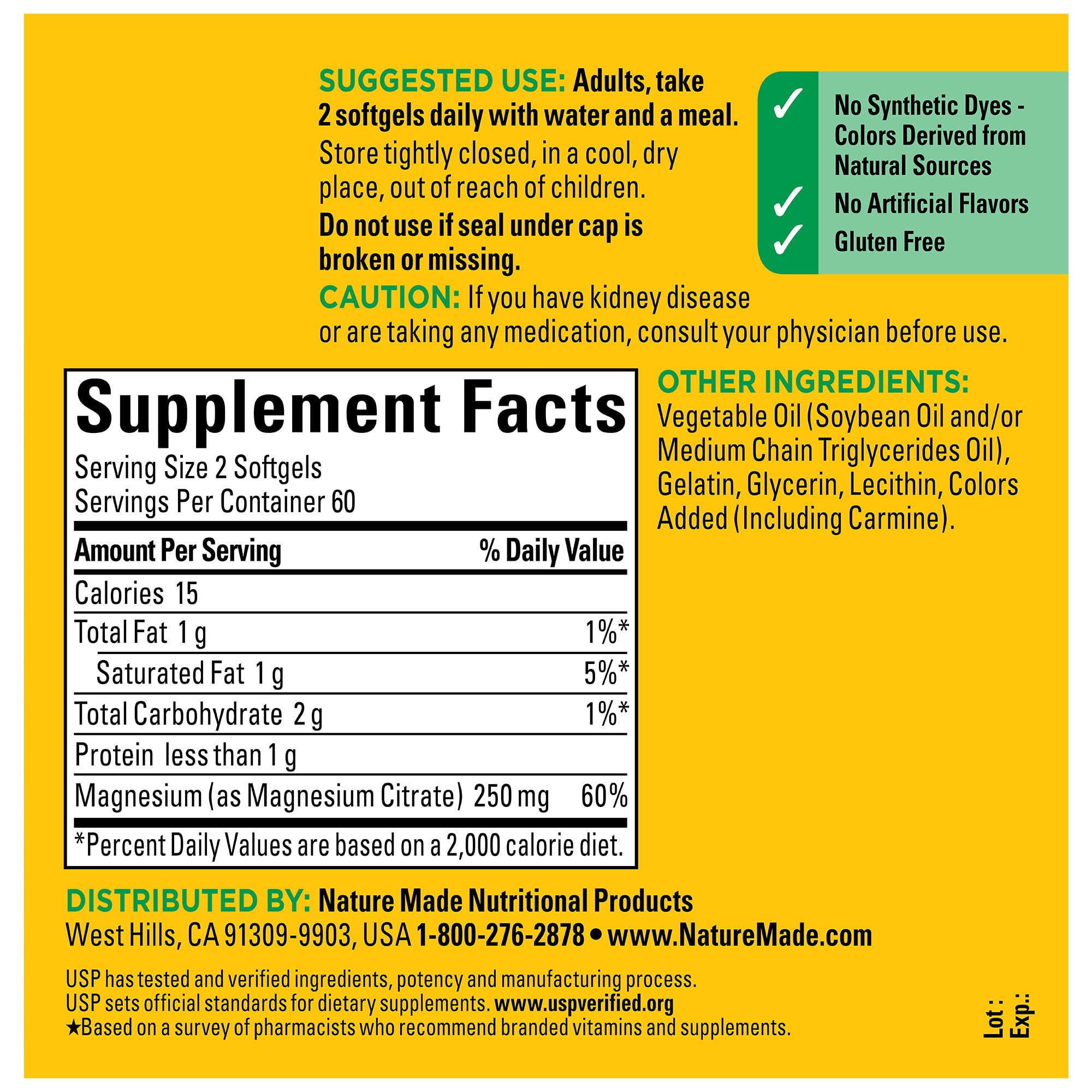 Nature Made Magnesium Citrate 250 mg Softgels – 60-Day Supply for Muscle, Nerve, Bone & Heart Health