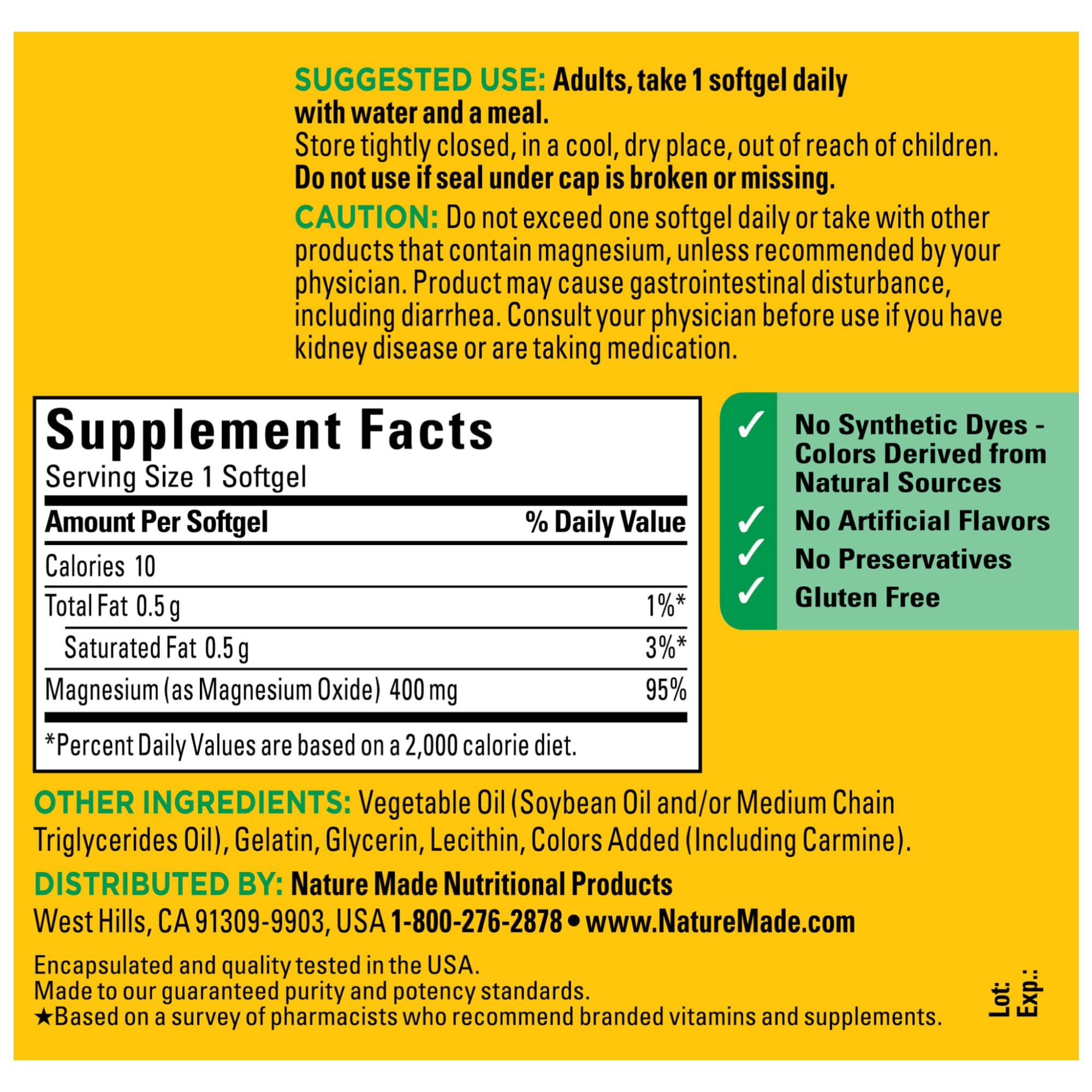 Nature Made Magnesium Oxide 400 mg Softgels – Extra Strength, 110-Count
