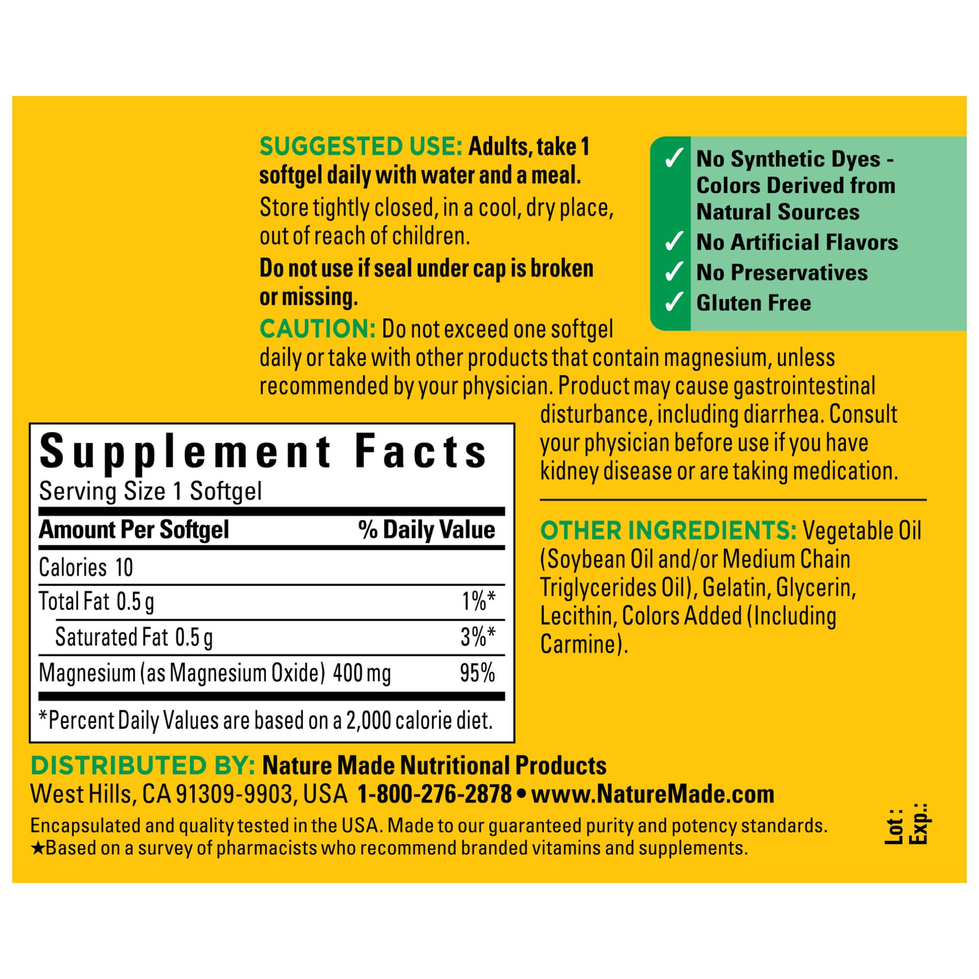 Nature Made Magnesium Oxide 400 mg Softgels - Extra Strength Mg