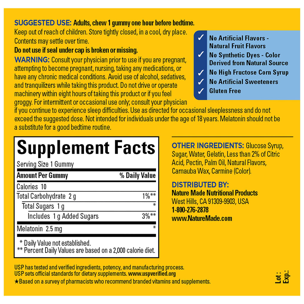 Nature Made Melatonin Gummies 2.5 mg – 80 Count, Drug-Free Sleep Aid for Adults