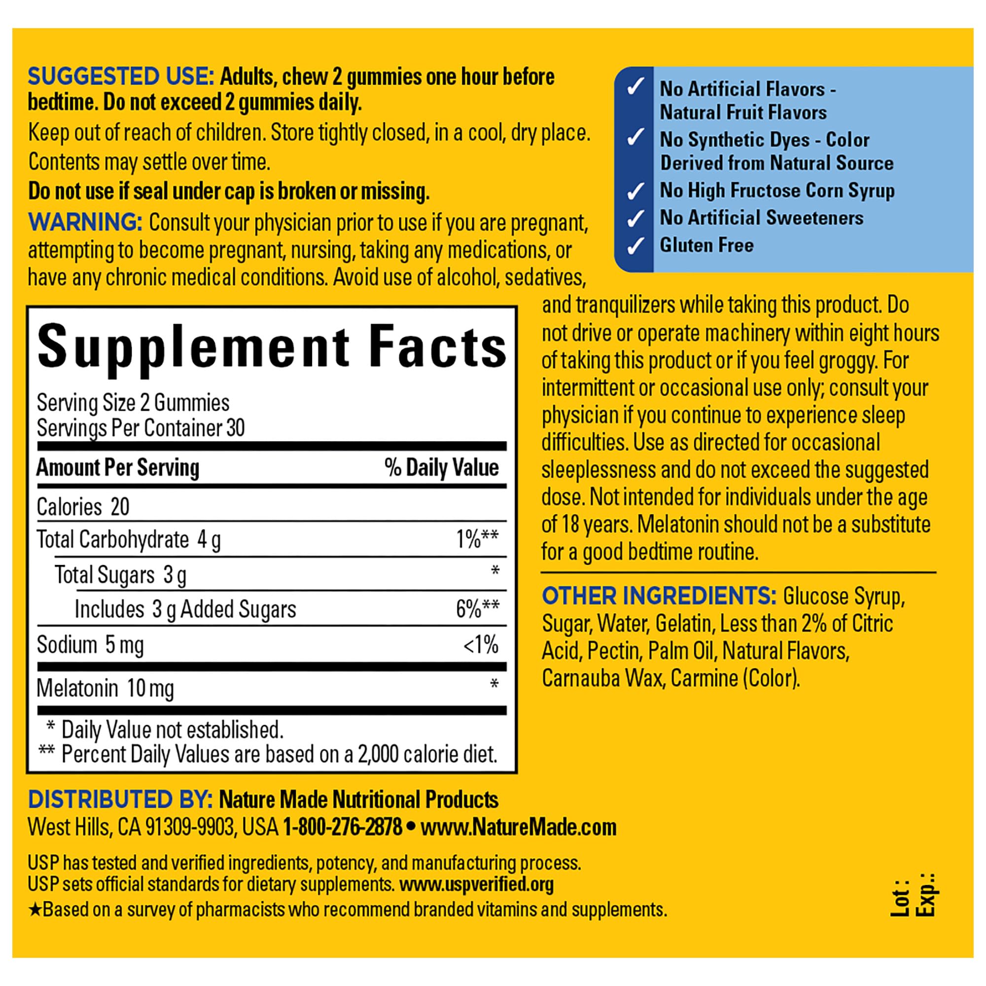 Nature Made Melatonin 10 mg Gummies – Maximum Strength Sleep Aid for Adults, 60-Count (30-Day Supply)