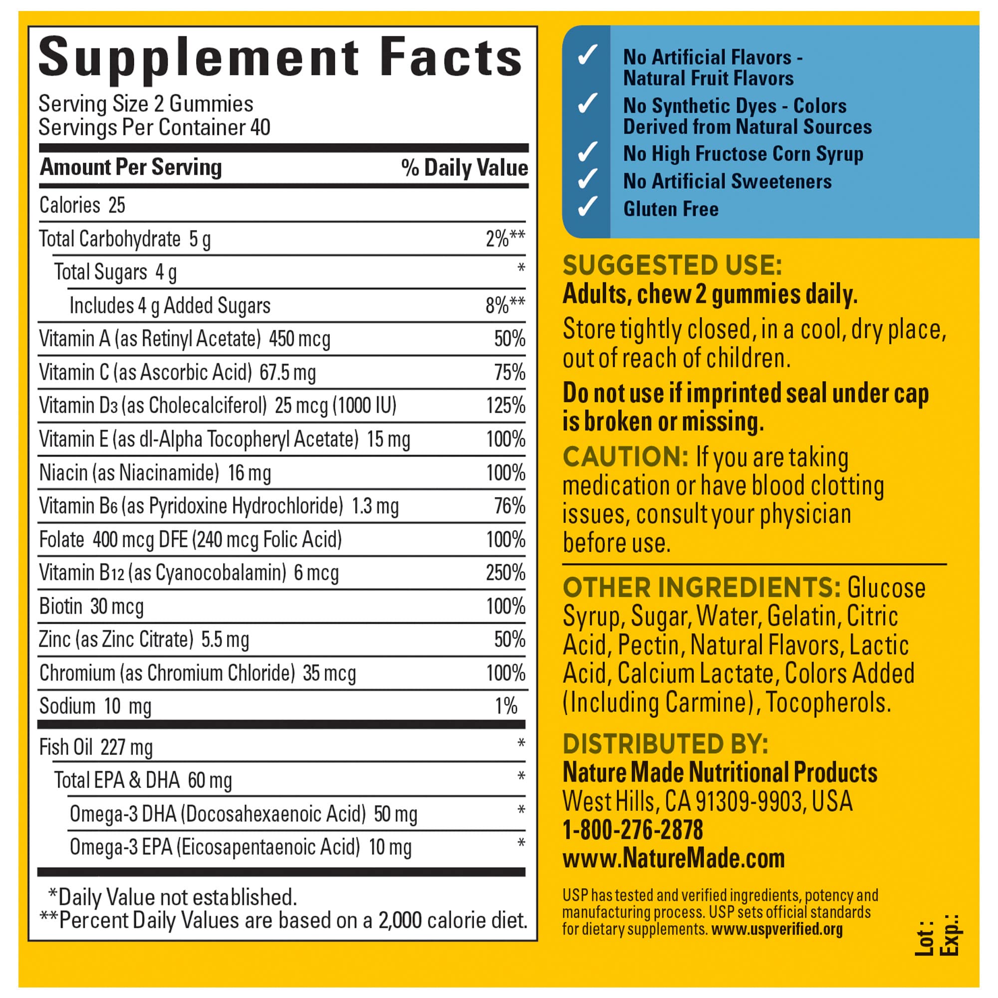 Nature Made Men's Multivitamin Gummies with Omega-3 – 80 Count (40-Day Supply)