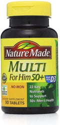 Nature Made Multi for Him 50+ – 90 Tablets per Bottle x 4 Pack | Iron-Free