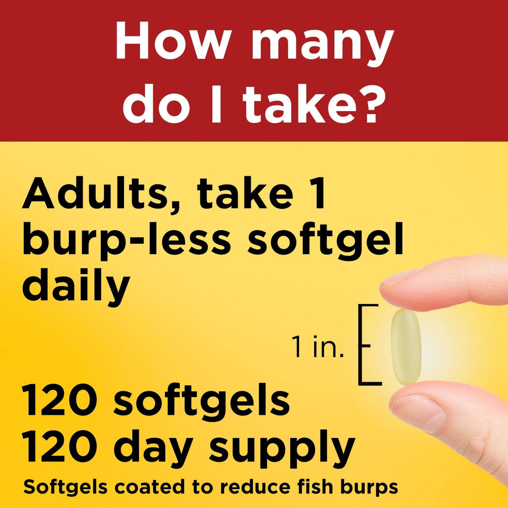 Nature Made Burp Less Omega-3 1200 mg Fish Oil Softgels – 120 Count